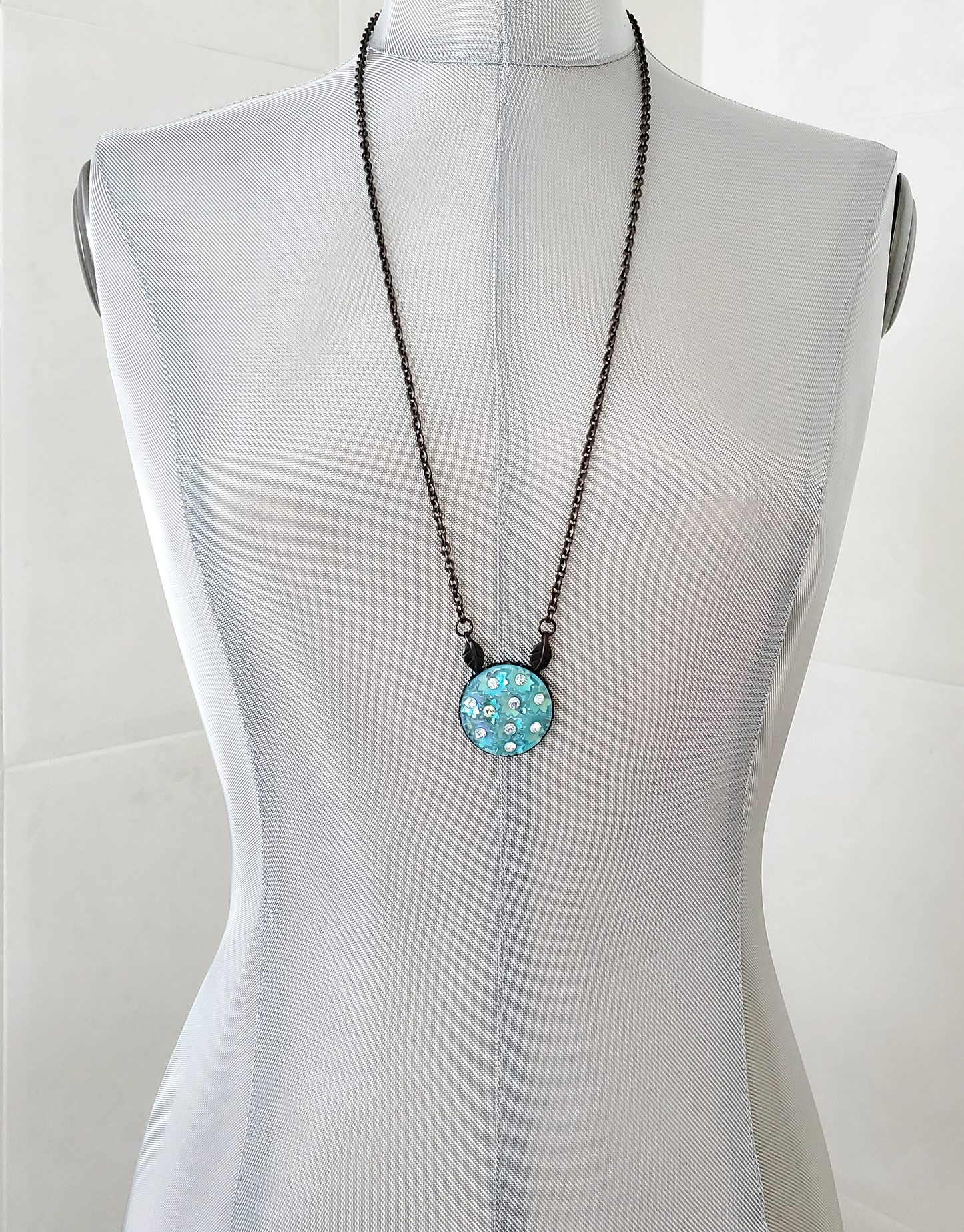 Iridescent Turquoise Blue Flower Burst Pendant