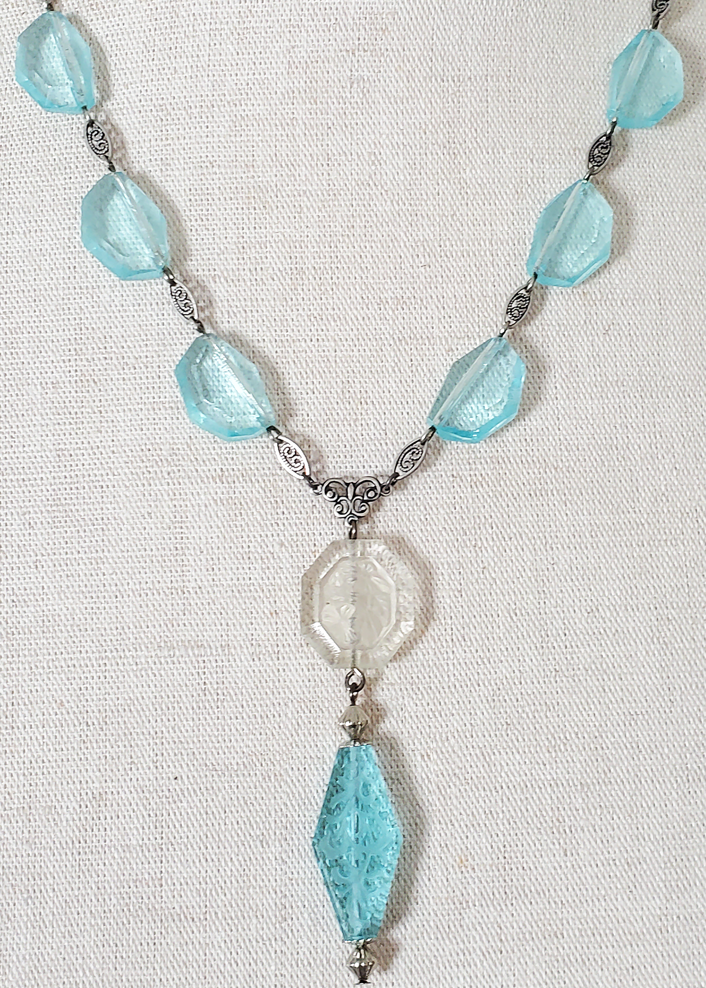 Antique Aqua Bead Drop Necklace