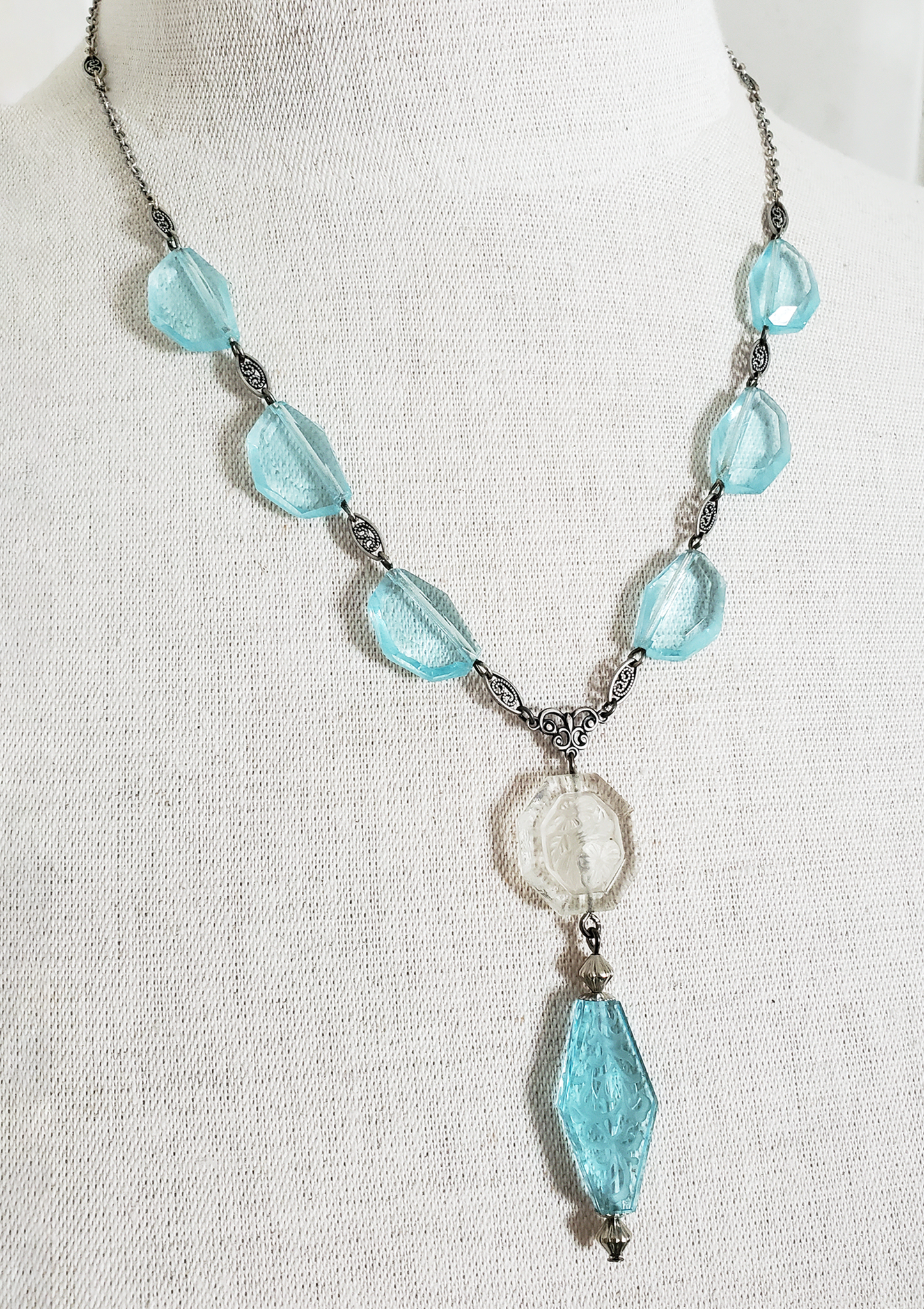 Antique Aqua Bead Drop Necklace