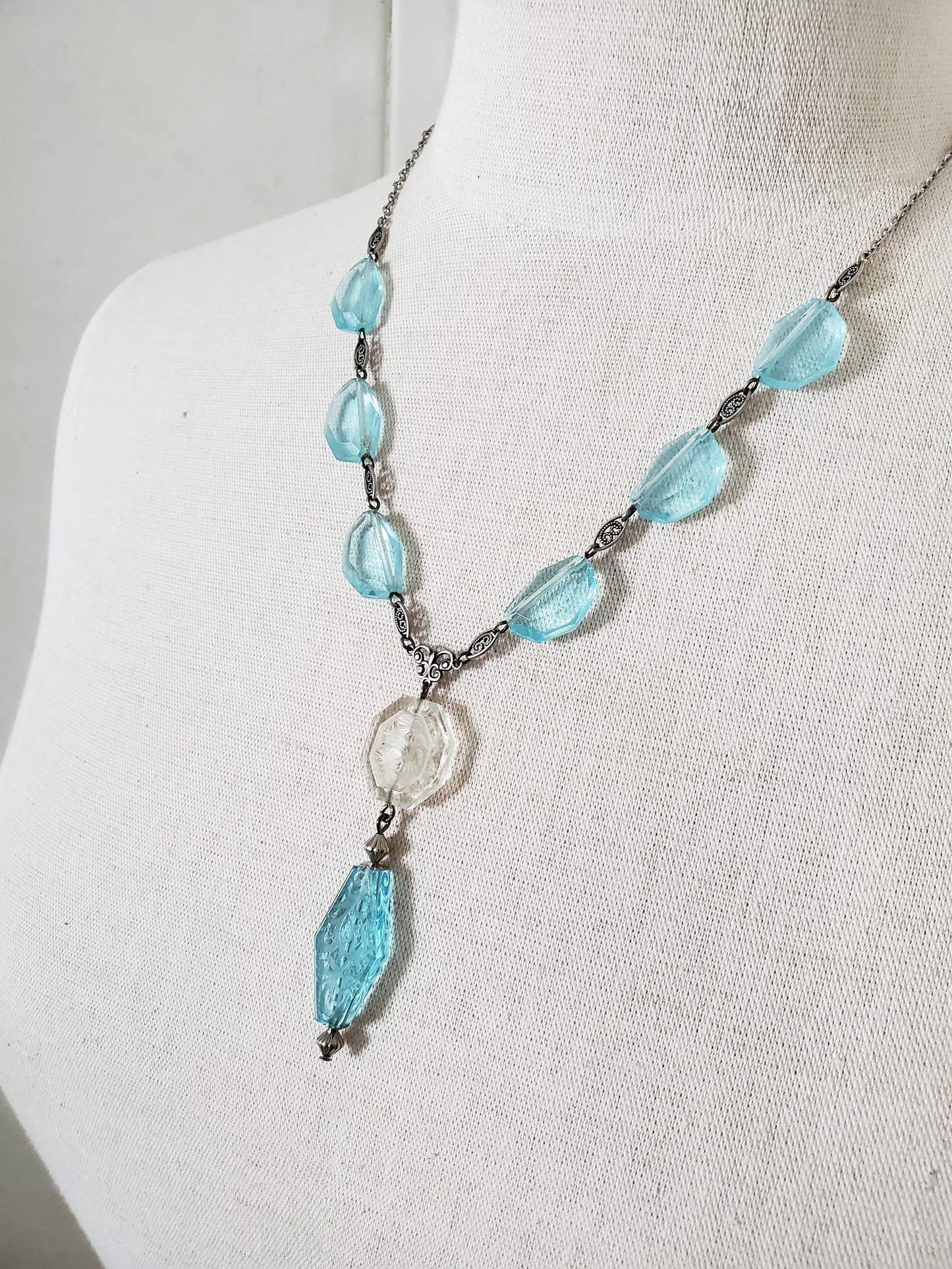 Antique Aqua Bead Drop Necklace