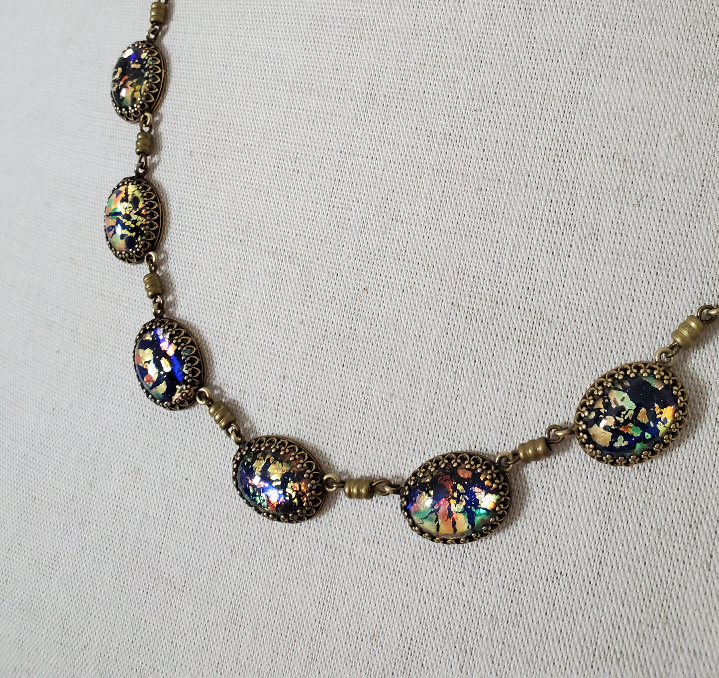 Czech Glass Black Fire Opal Crown Necklace