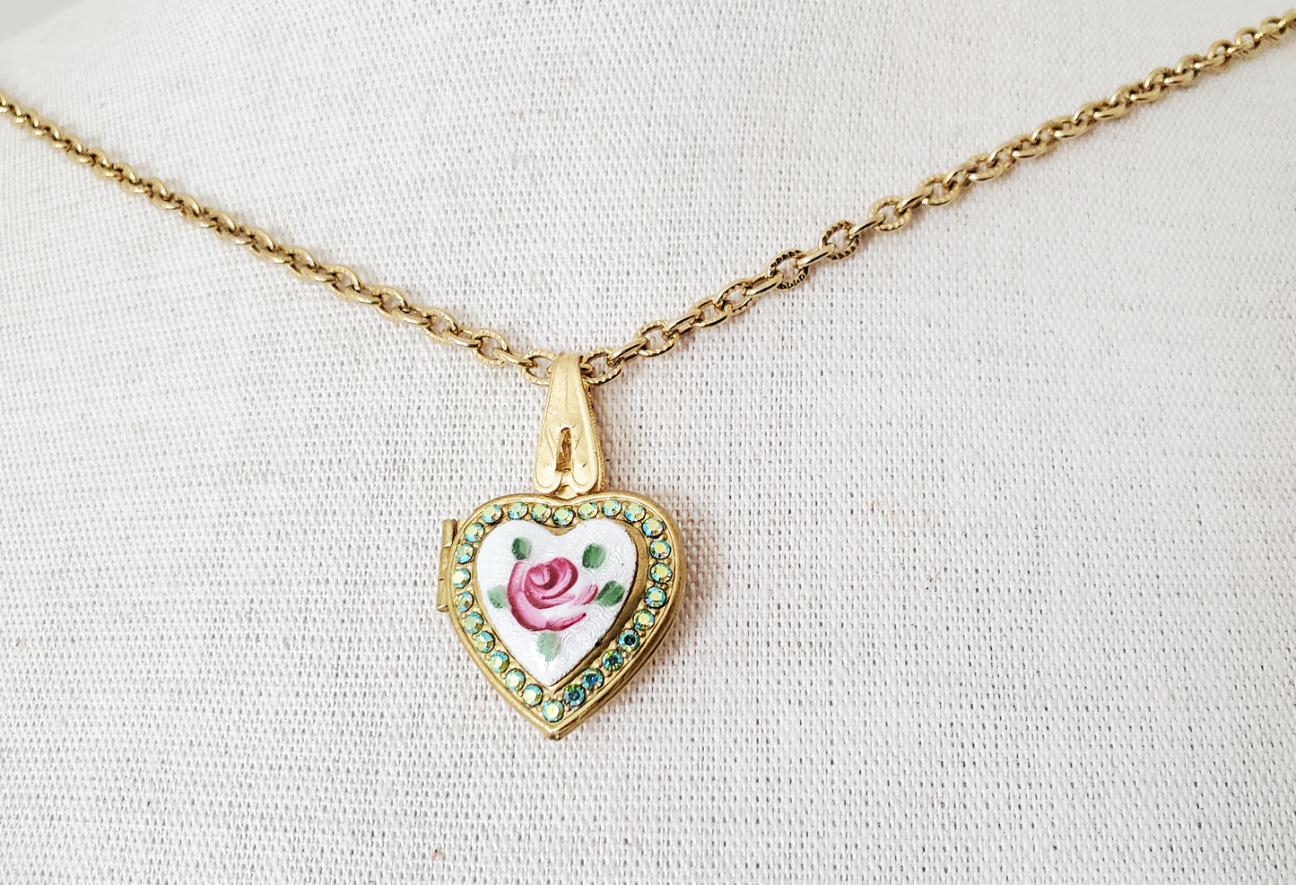 Pink Rose and Peridot Heart Locket