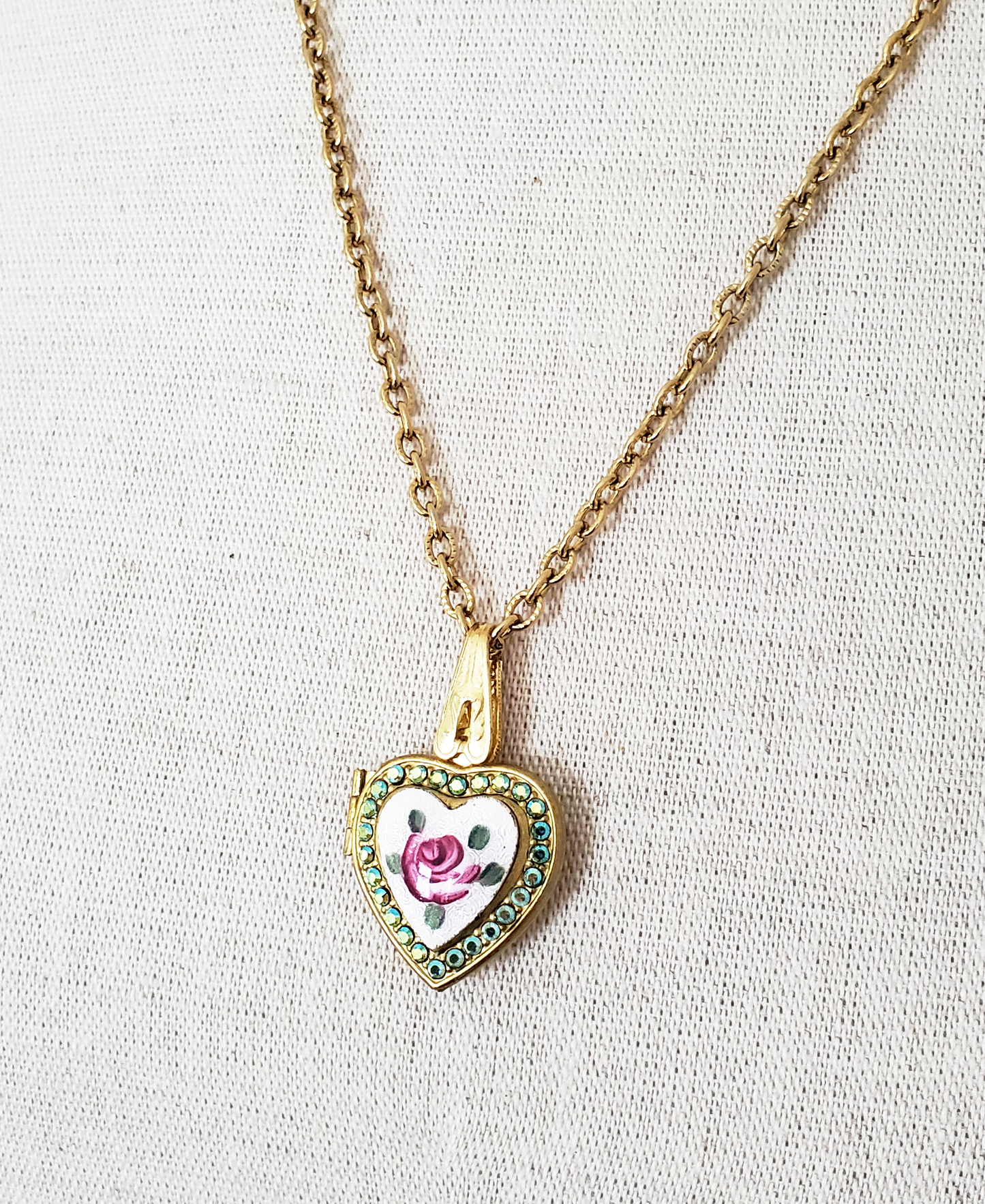 Pink Rose and Peridot Heart Locket