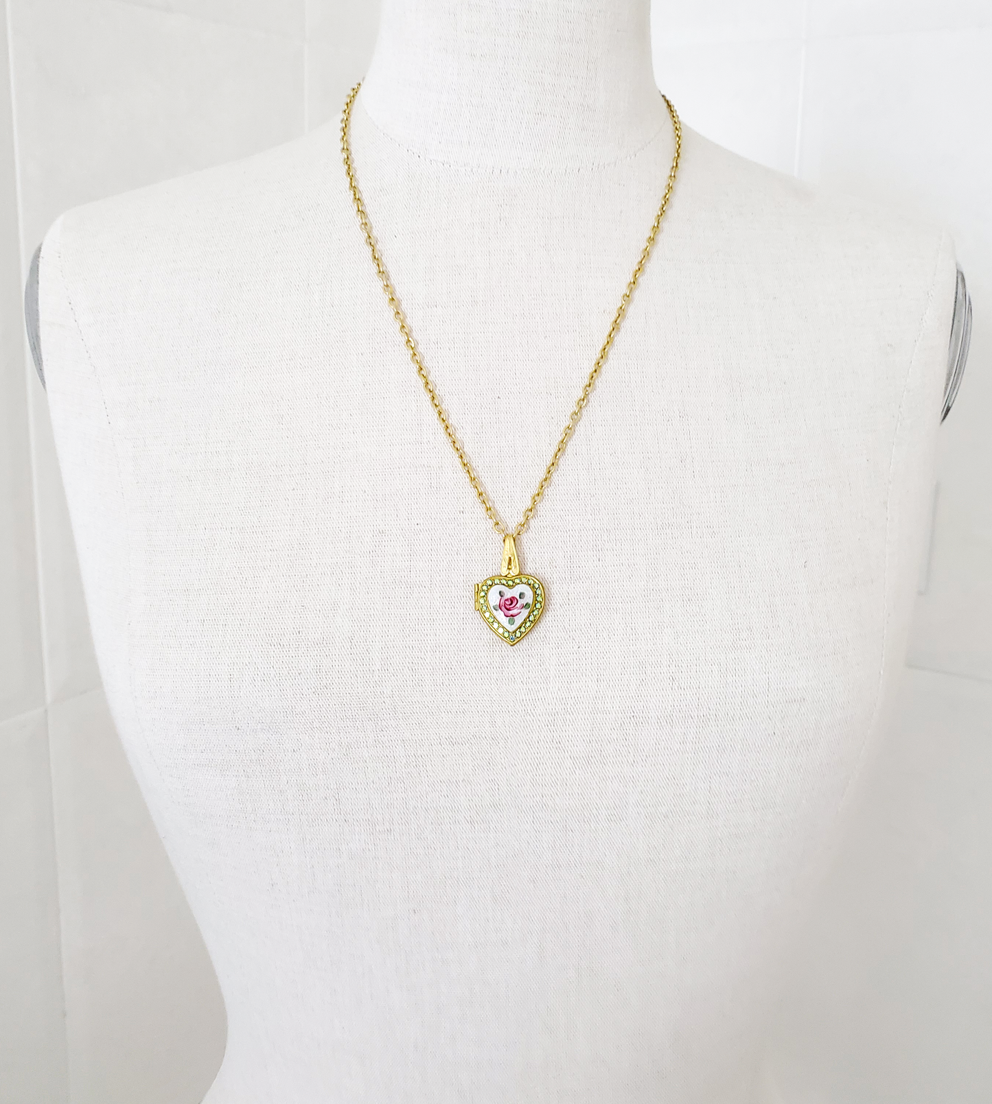 Pink Rose and Peridot Heart Locket