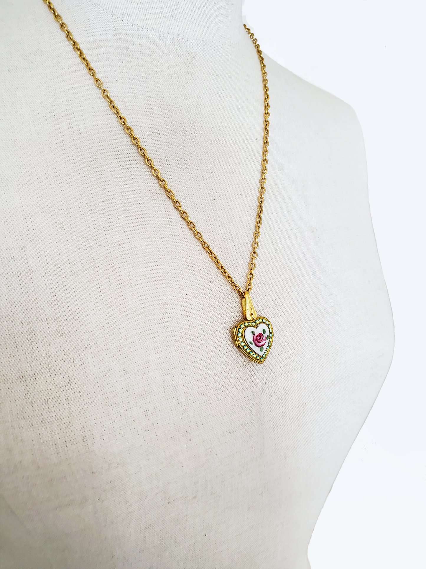 Pink Rose and Peridot Heart Locket