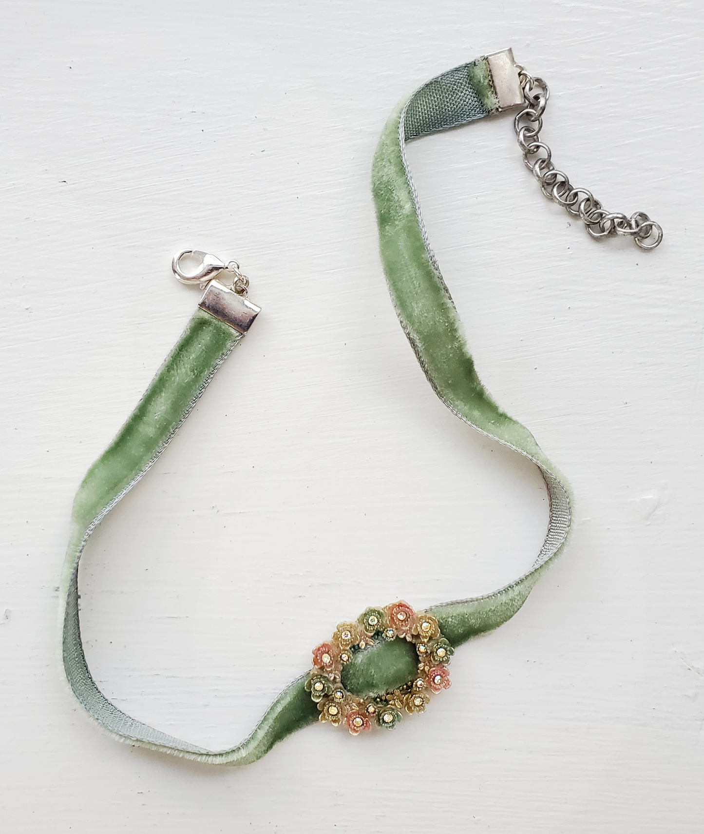 Celluloid, Crystal and Green Velvet Choker
