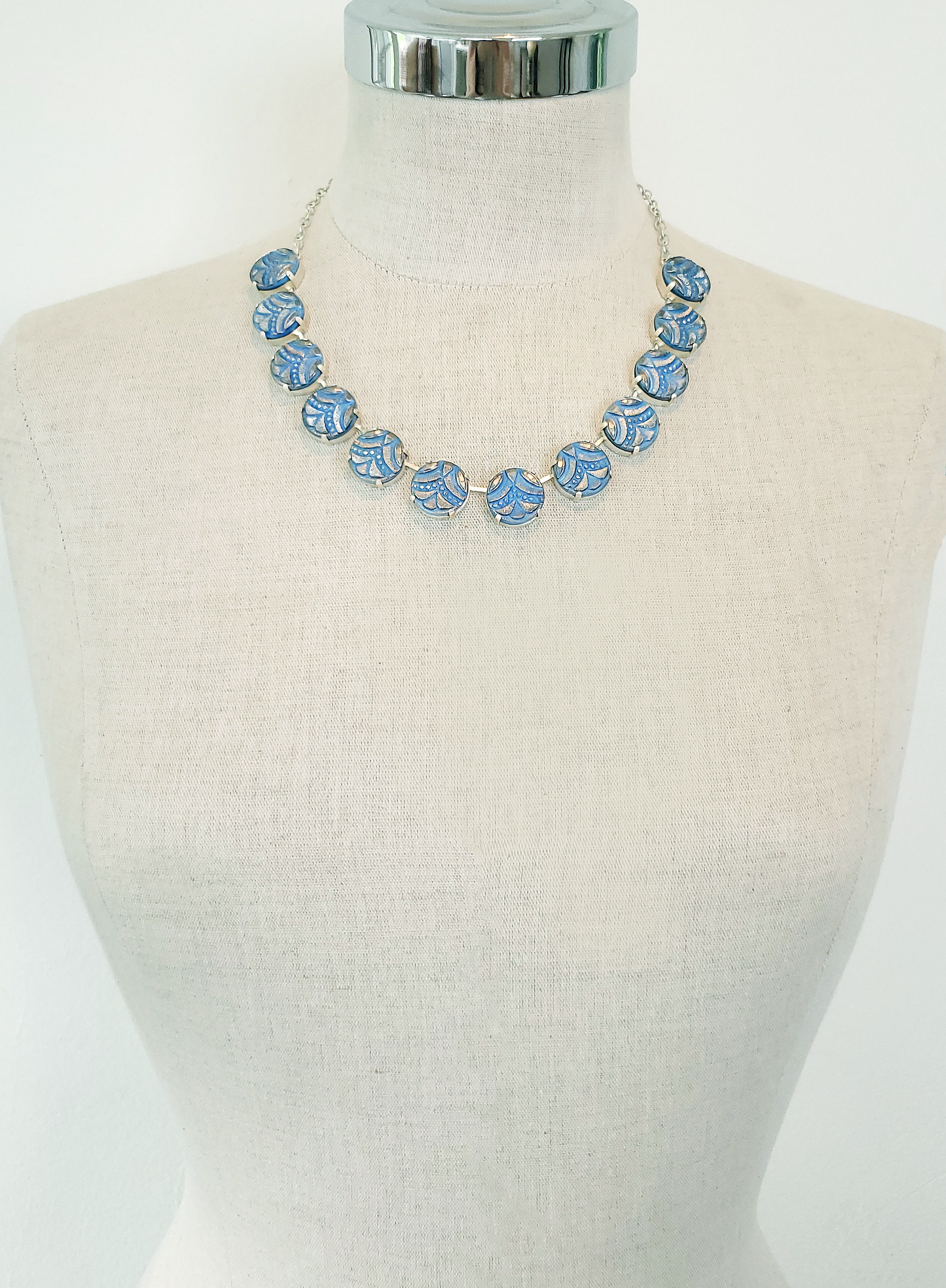 Cornflower Blue & Silver Garlands Necklace