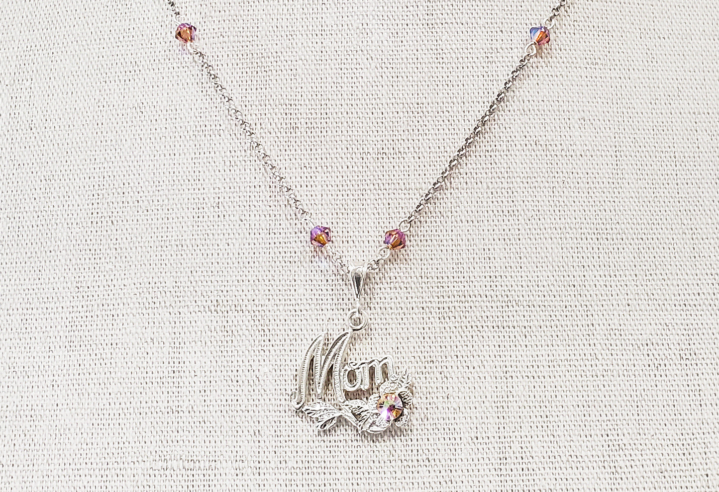 Sterling Silver Crystal Mom Pendant