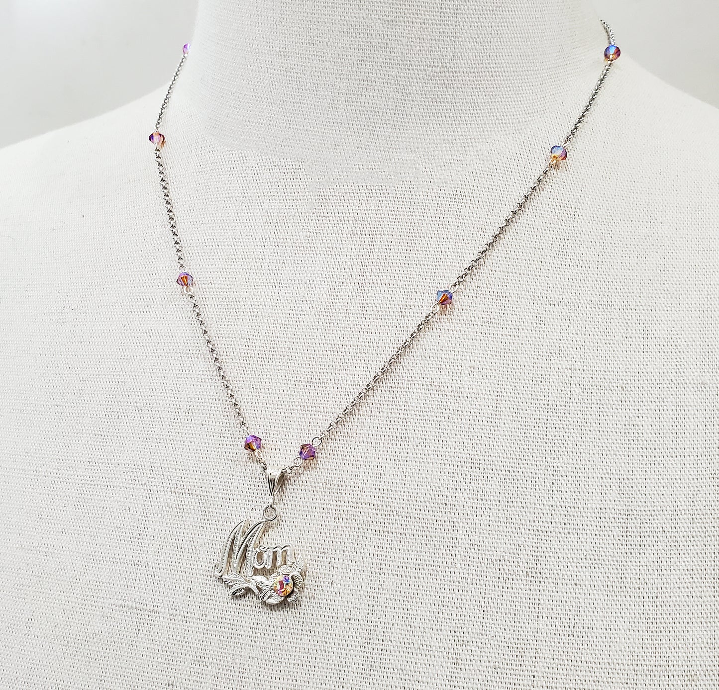 Sterling Silver Crystal Mom Pendant