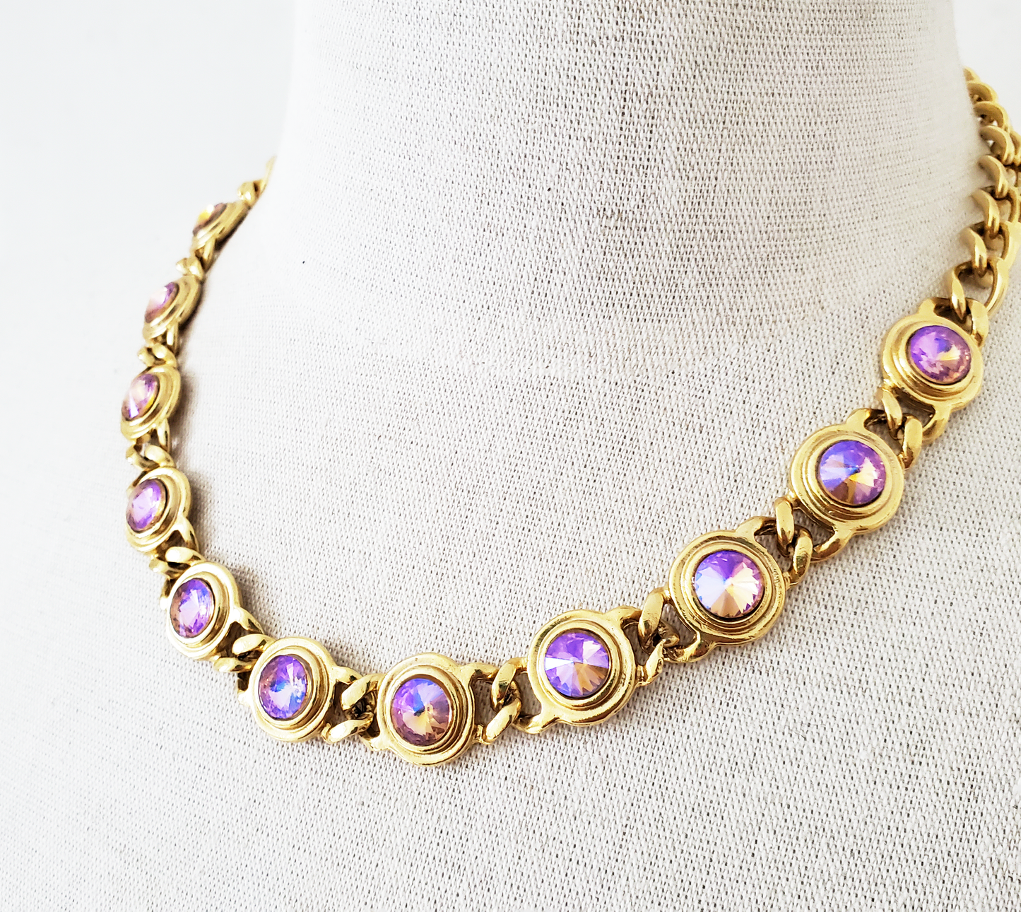 Gold Violet Sunshine Chunky Rivoli Necklace