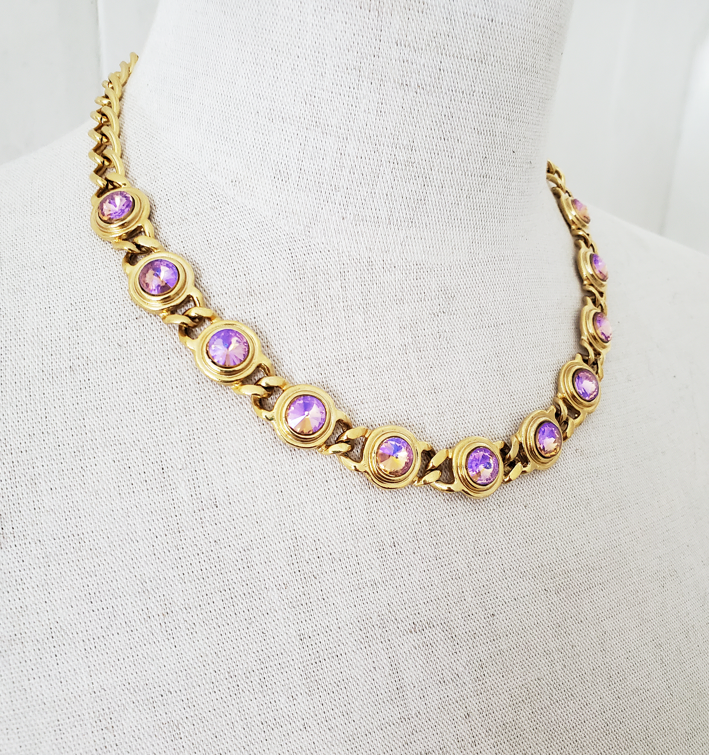 Gold Violet Sunshine Chunky Rivoli Necklace