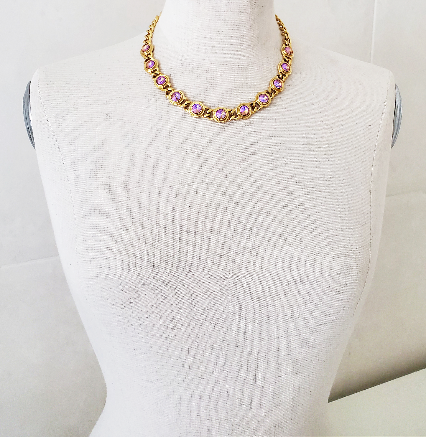 Gold Violet Sunshine Chunky Rivoli Necklace