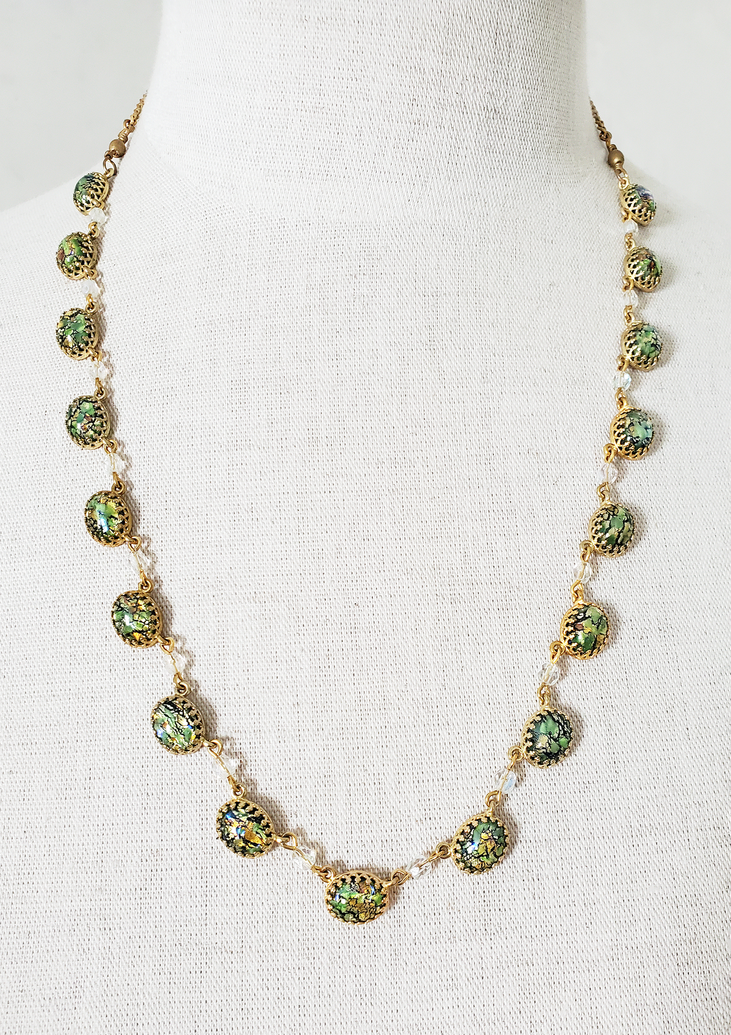 Czech Glass Green Fire Opal Necklace