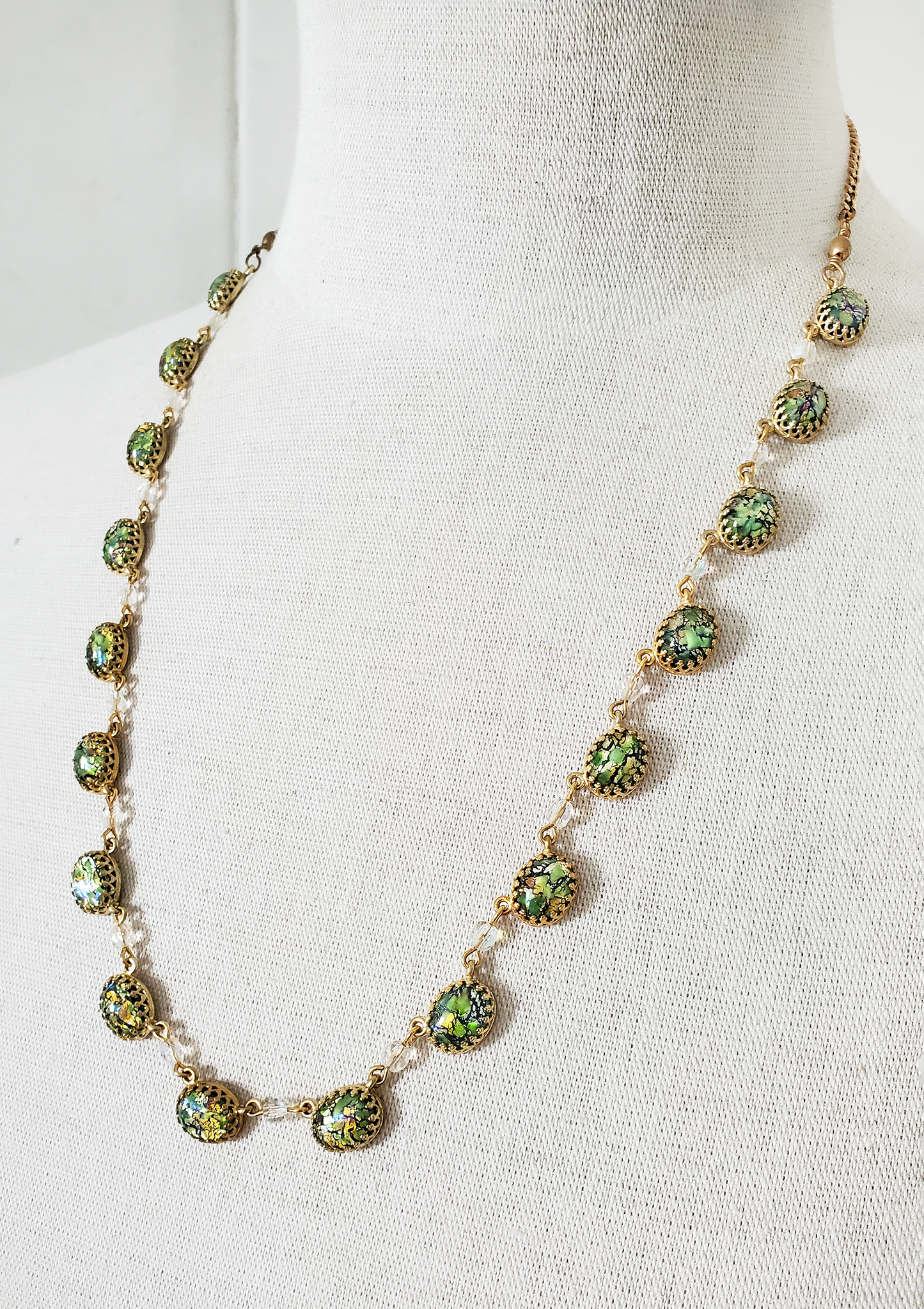 Czech Glass Green Fire Opal Necklace