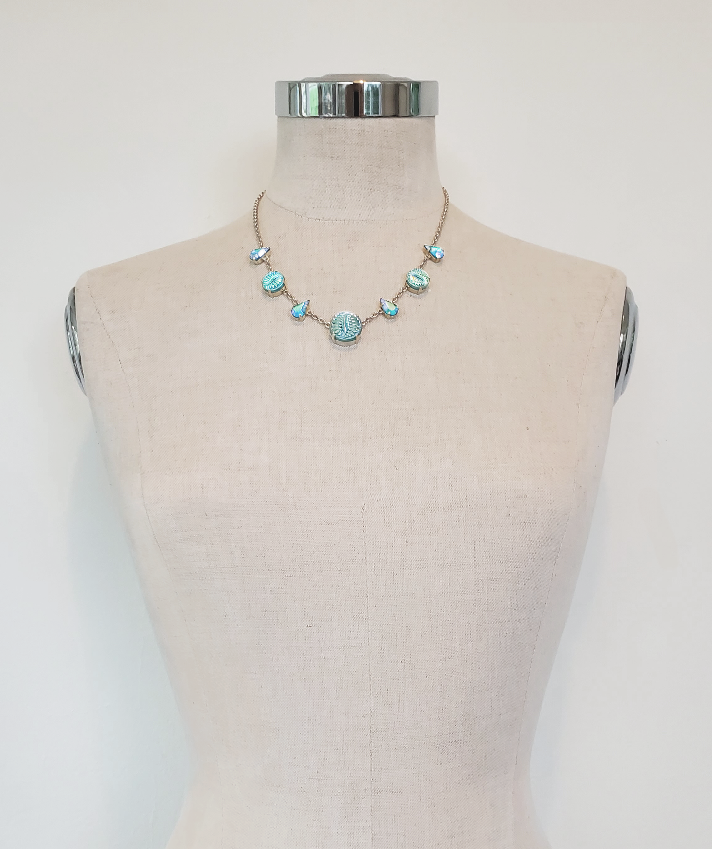 Iridescent Aqua Necklace with Teardrops