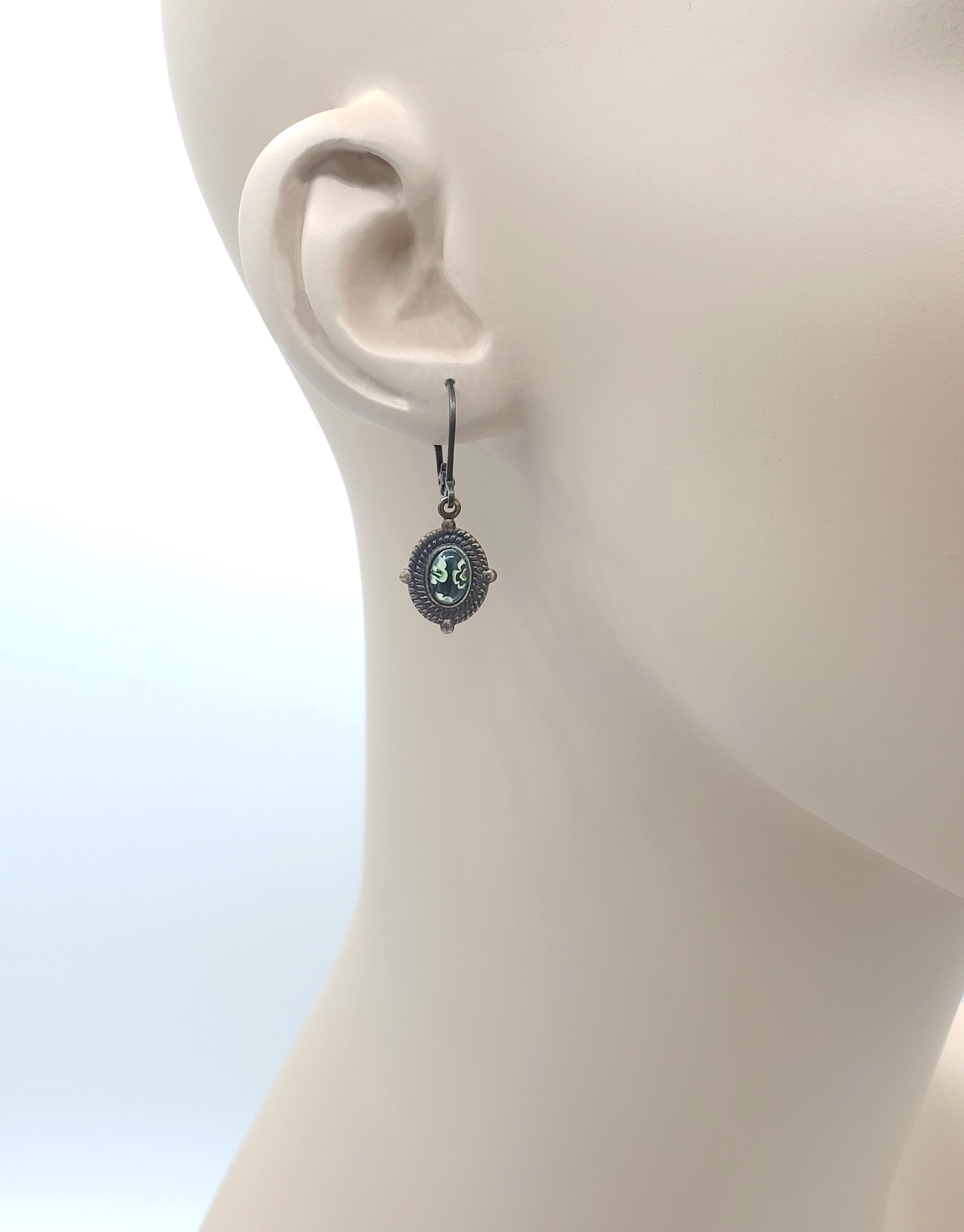 Little Millefiori Patina Earrings - Green