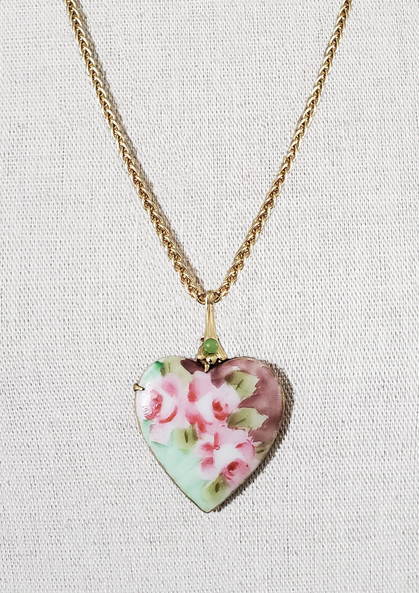 Antique Porcelain Roses Heart Pendant