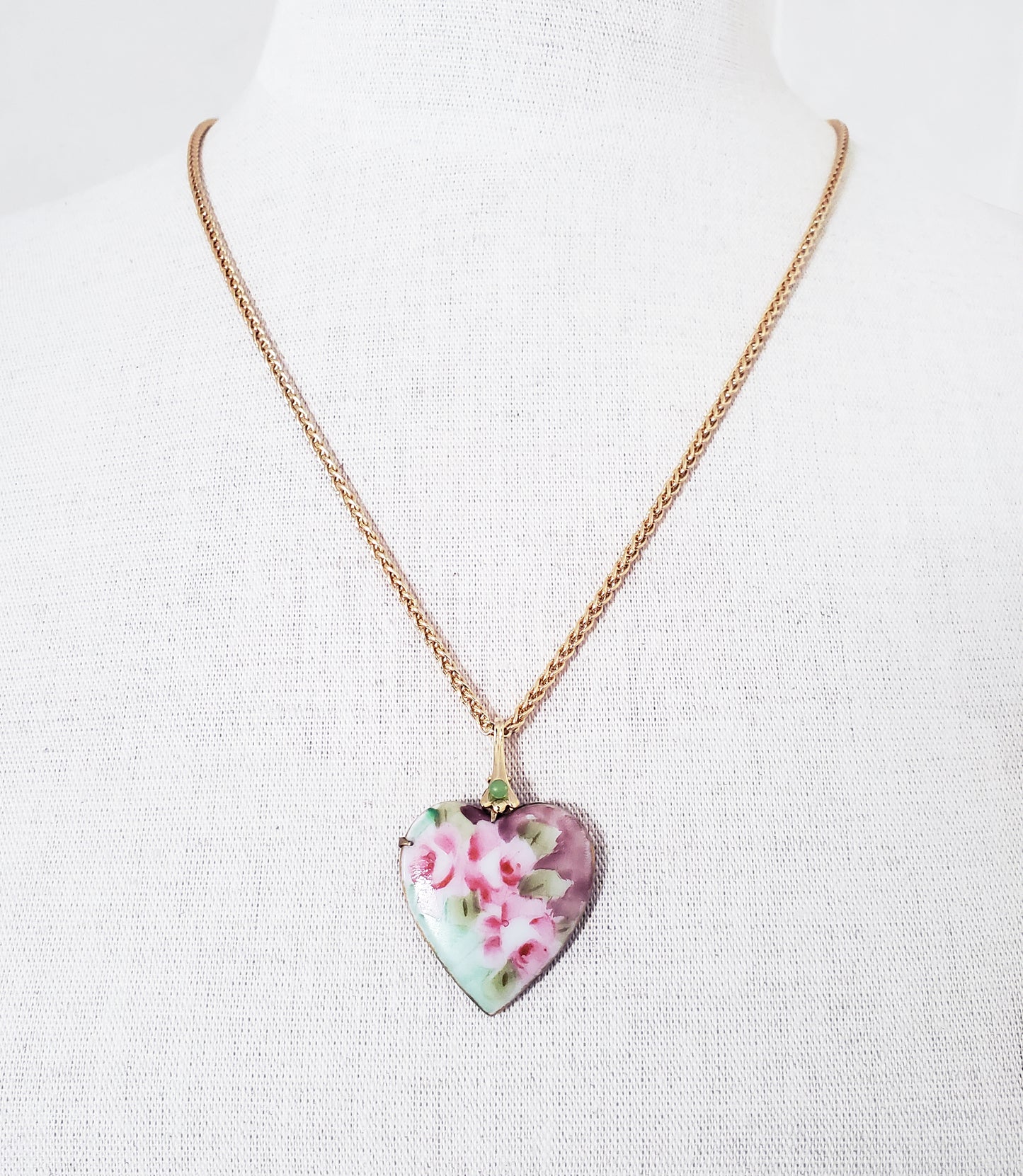 Antique Porcelain Roses Heart Pendant