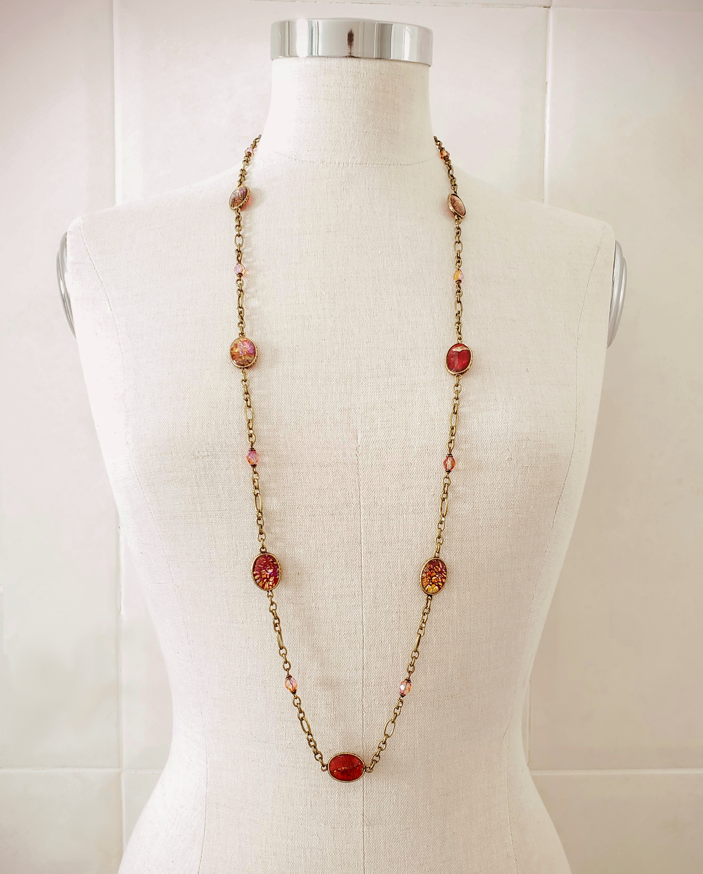 Ruby Fire Opal Station Necklace