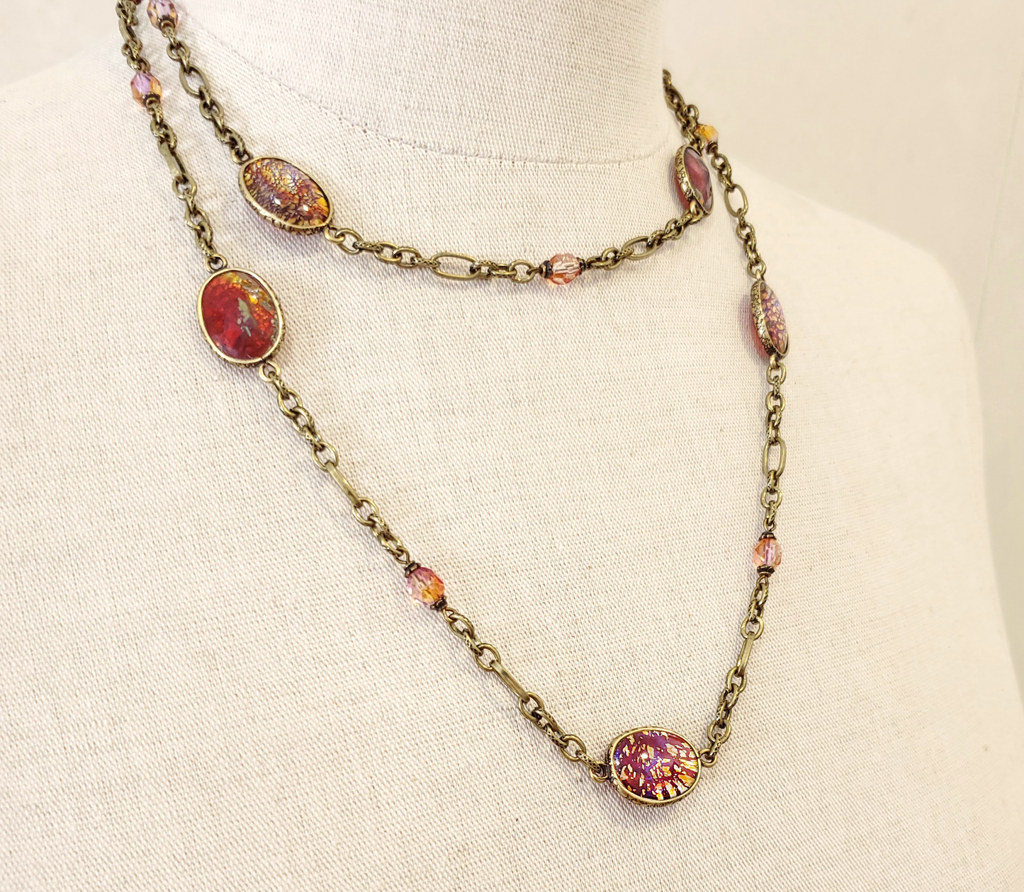 Ruby Fire Opal Station Necklace