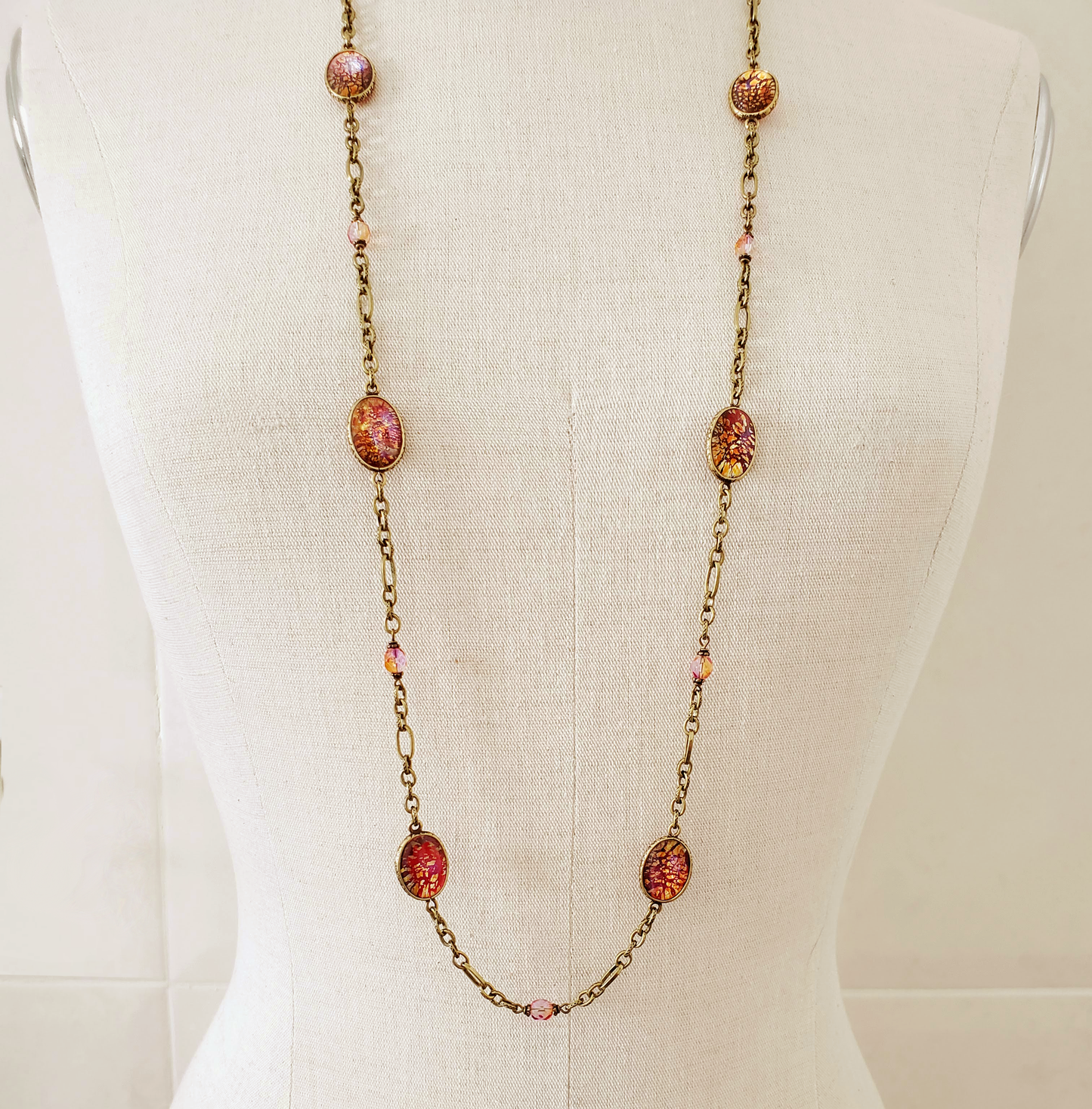 Ruby Fire Opal Station Necklace