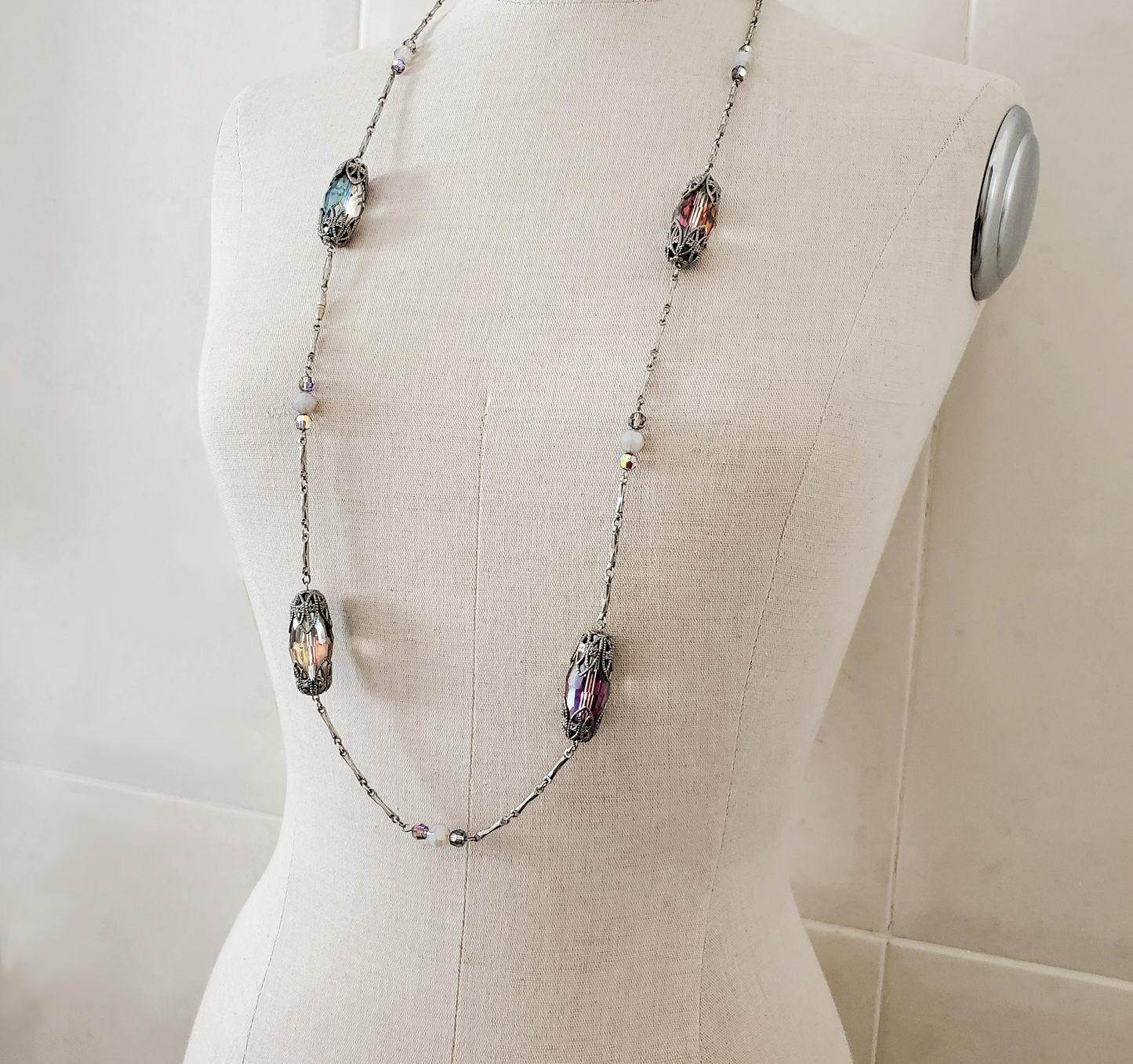 Aurora Rainbow Faceted Station Necklace