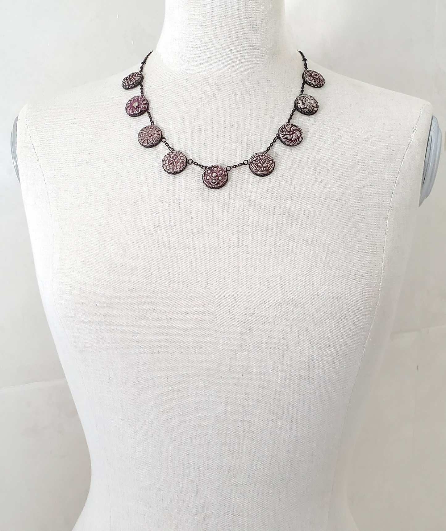 Czech Glass and Black Brass Necklace