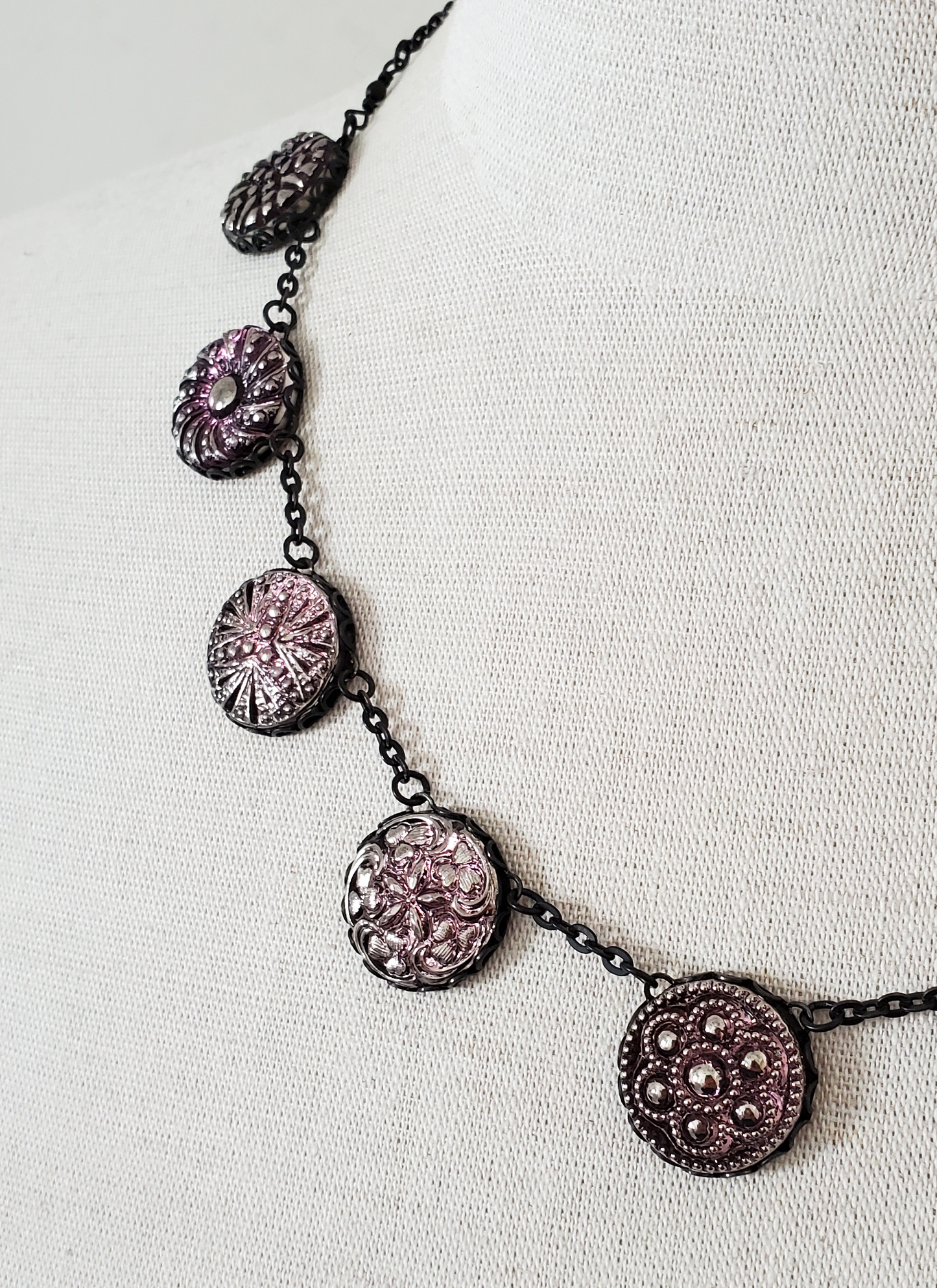 Czech Glass and Black Brass Necklace