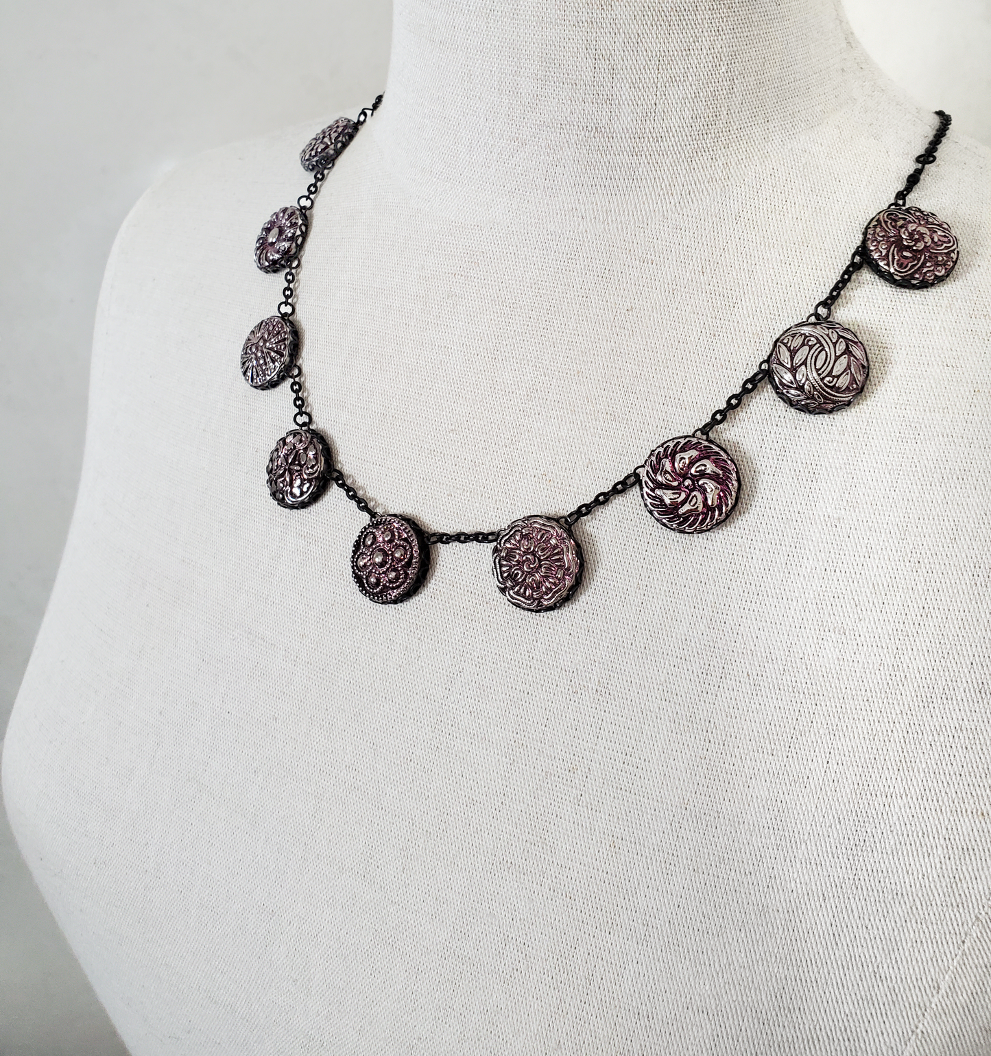 Czech Glass and Black Brass Necklace