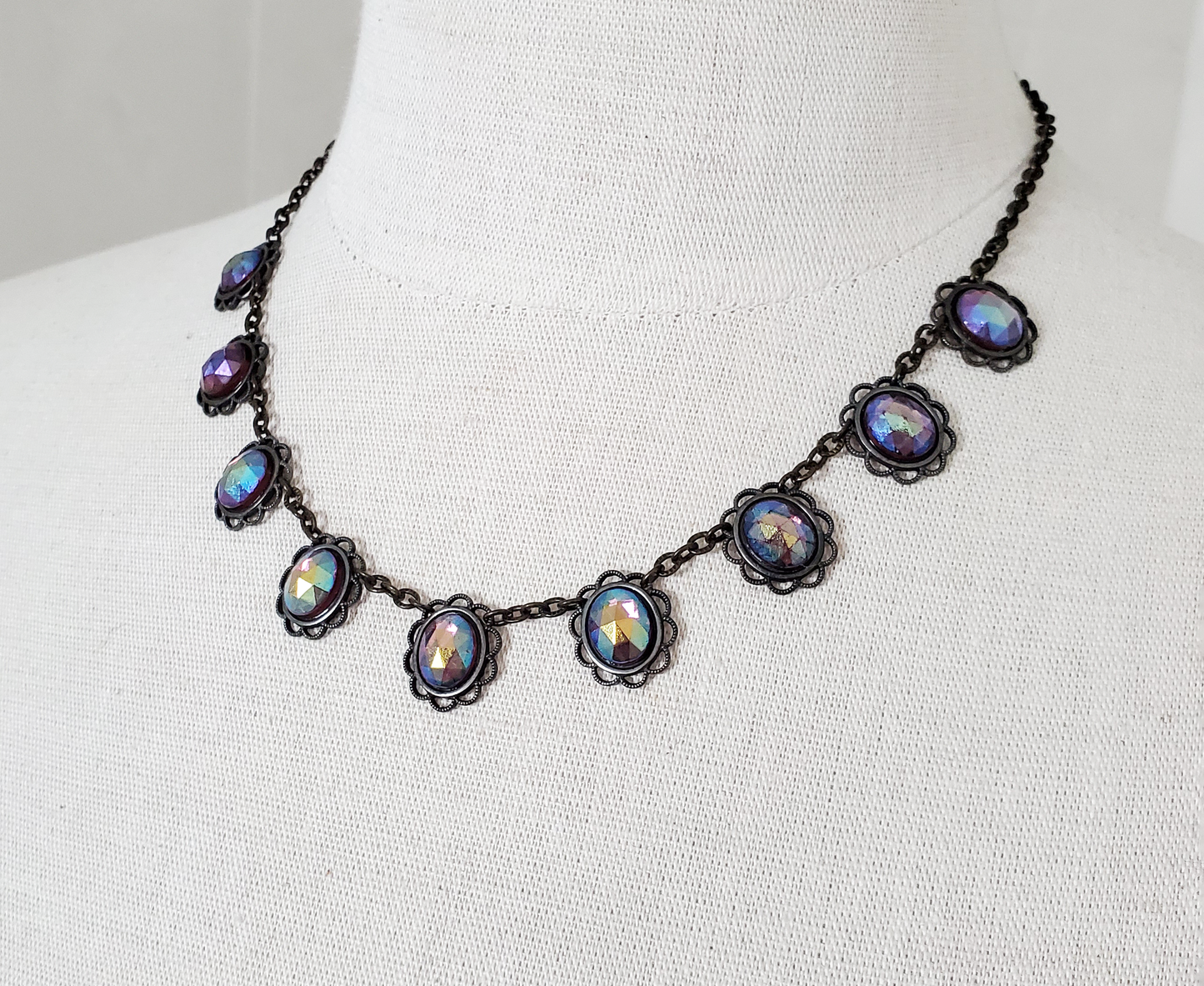 Topaz Aurora and Black Brass Necklace