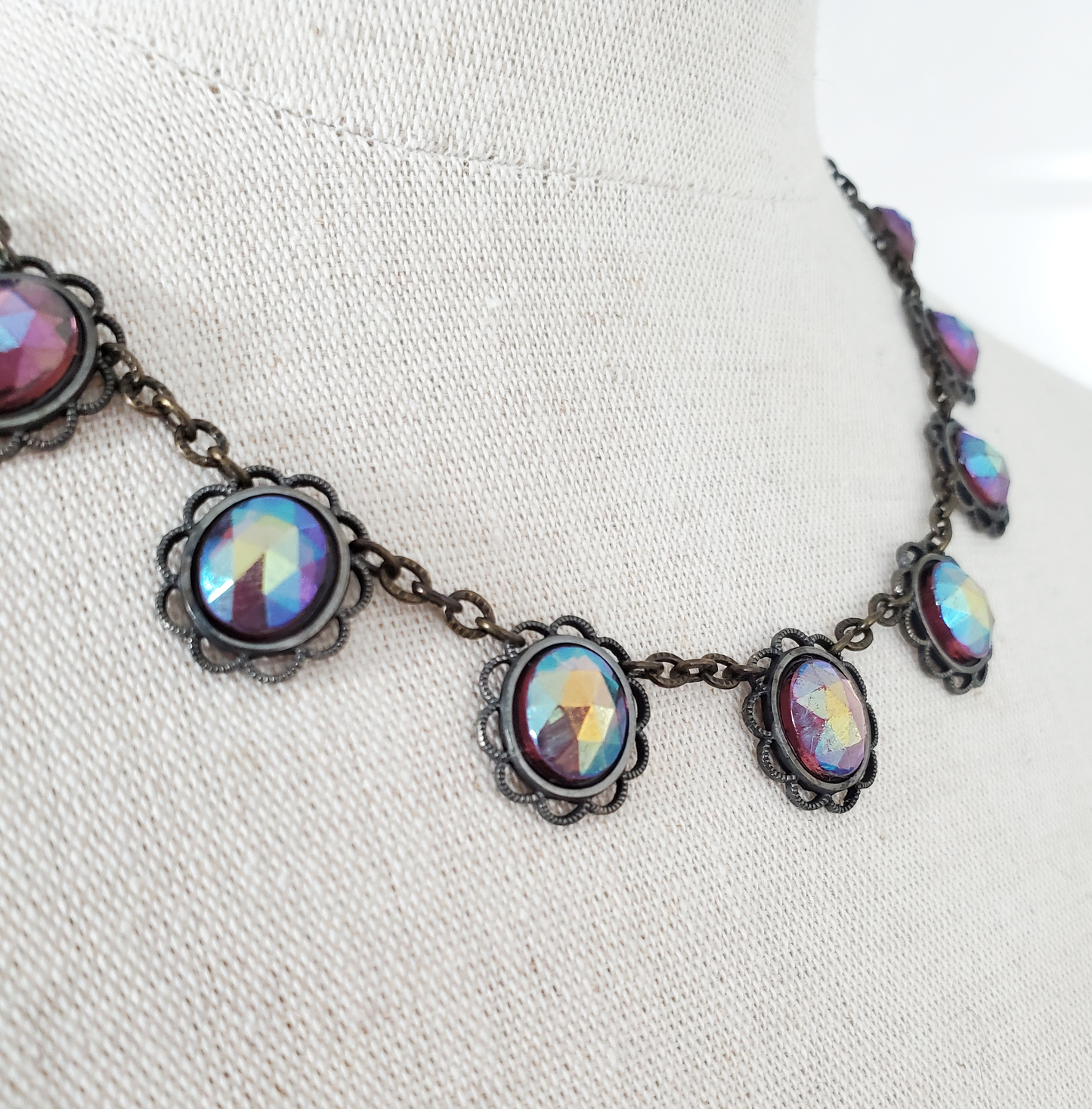 Topaz Aurora and Black Brass Necklace