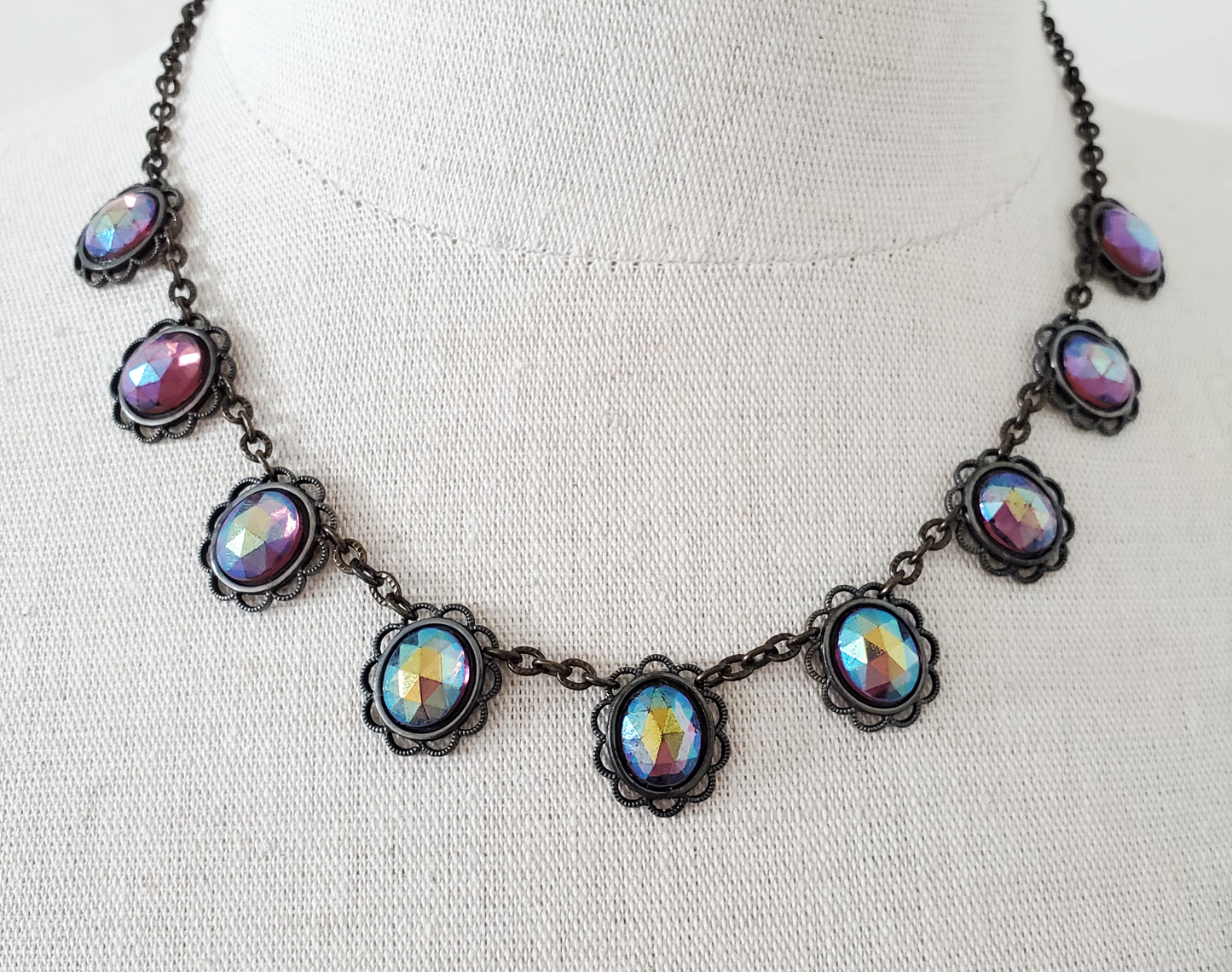 Topaz Aurora and Black Brass Necklace