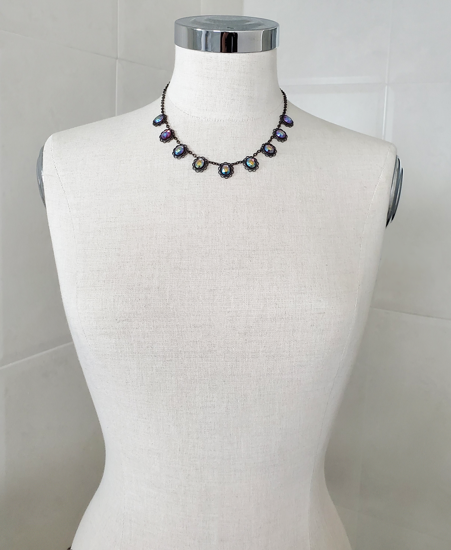 Topaz Aurora and Black Brass Necklace