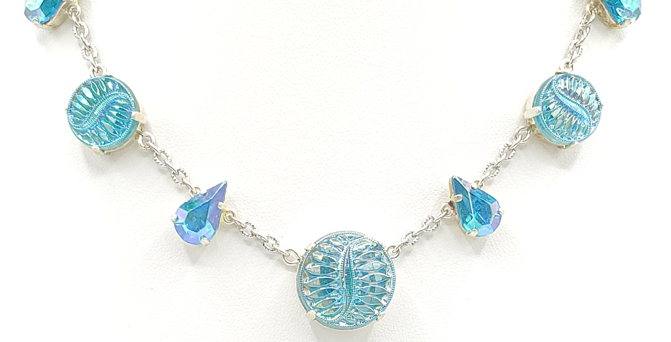 Iridescent Aqua Necklace with Teardrops