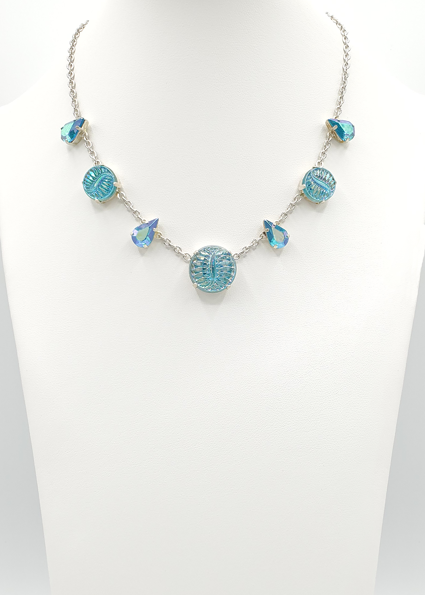 Iridescent Aqua Necklace with Teardrops