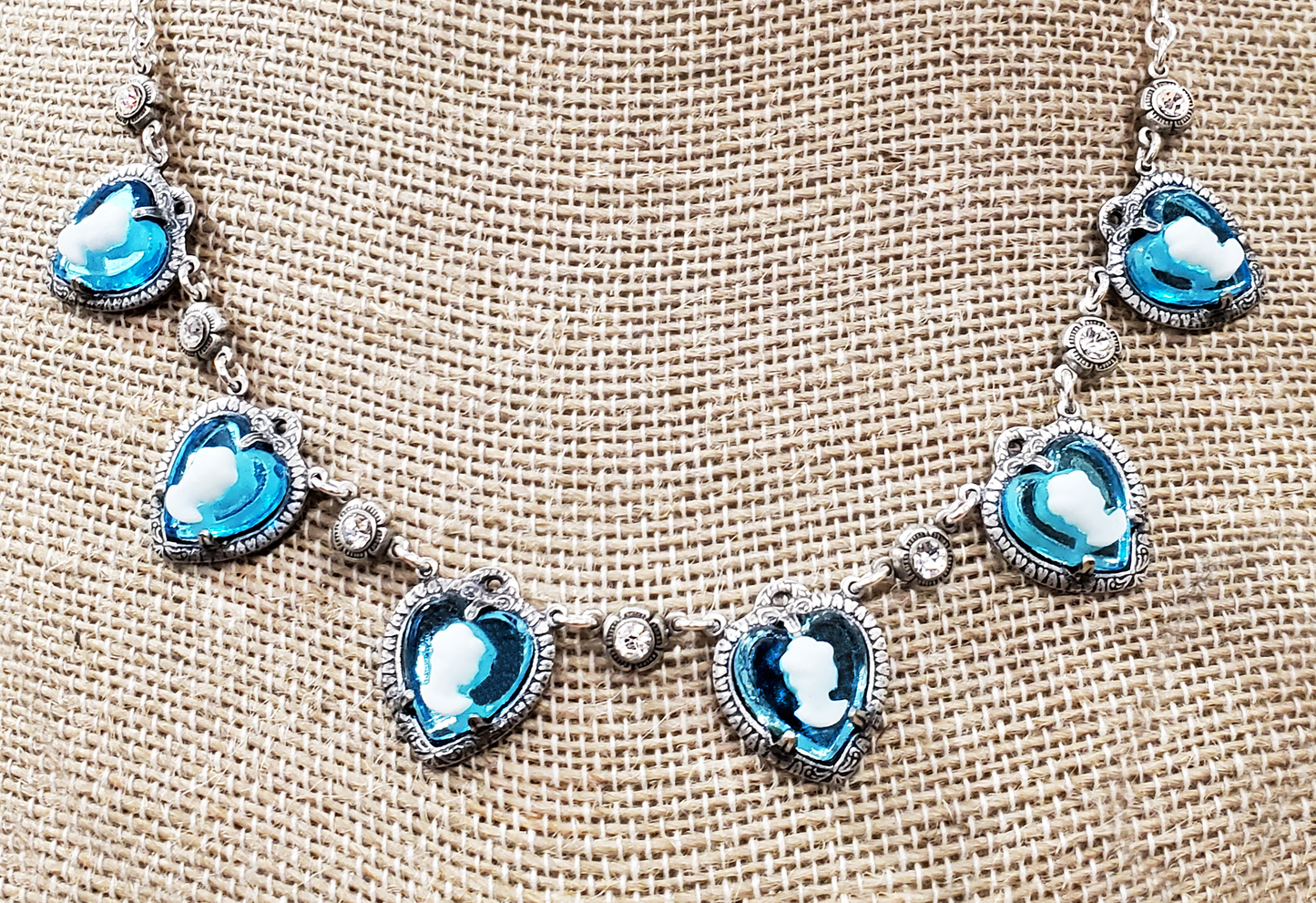 Turquoise Blue Heart Cameo Necklace