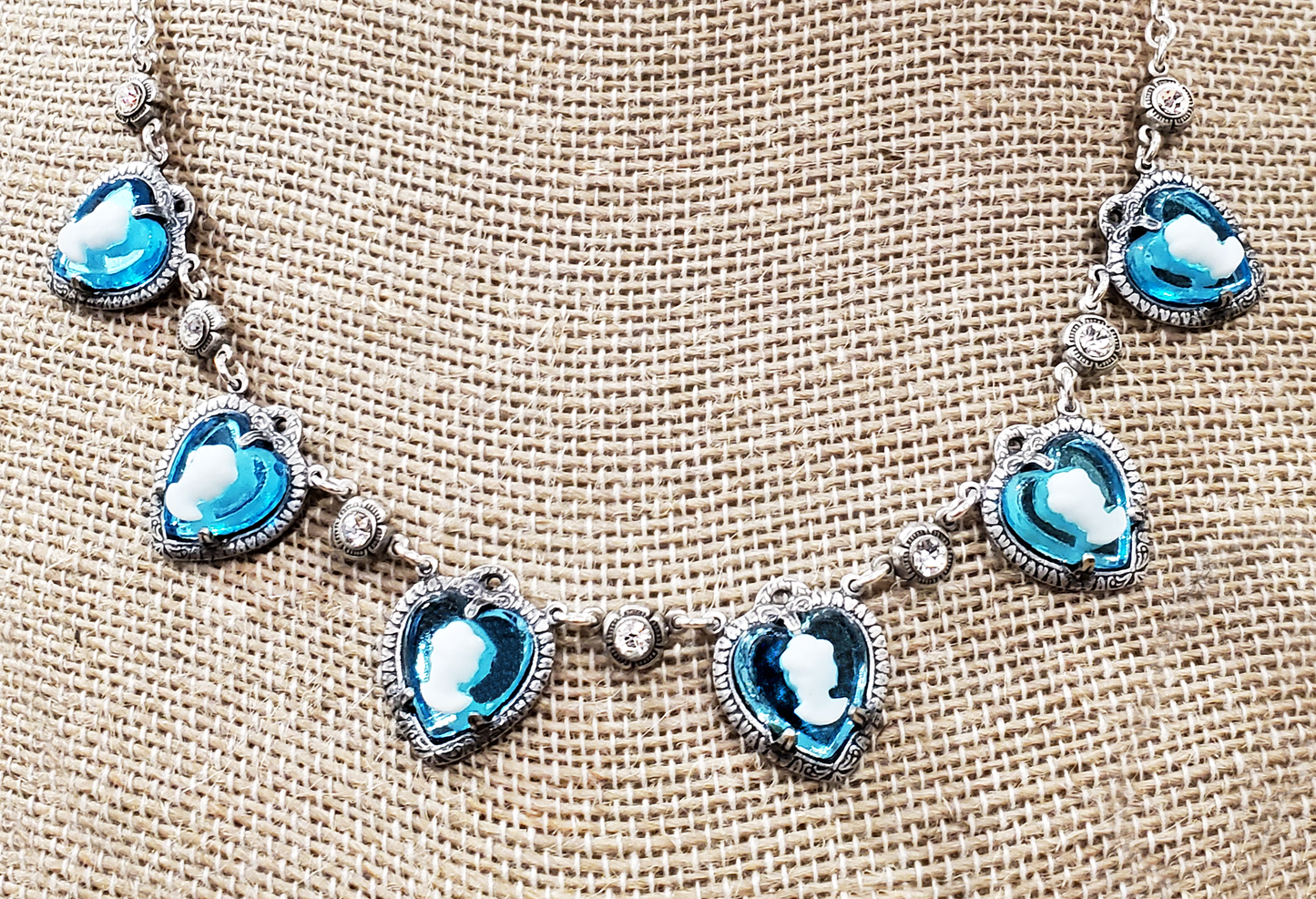 Turquoise Blue Heart Cameo Necklace