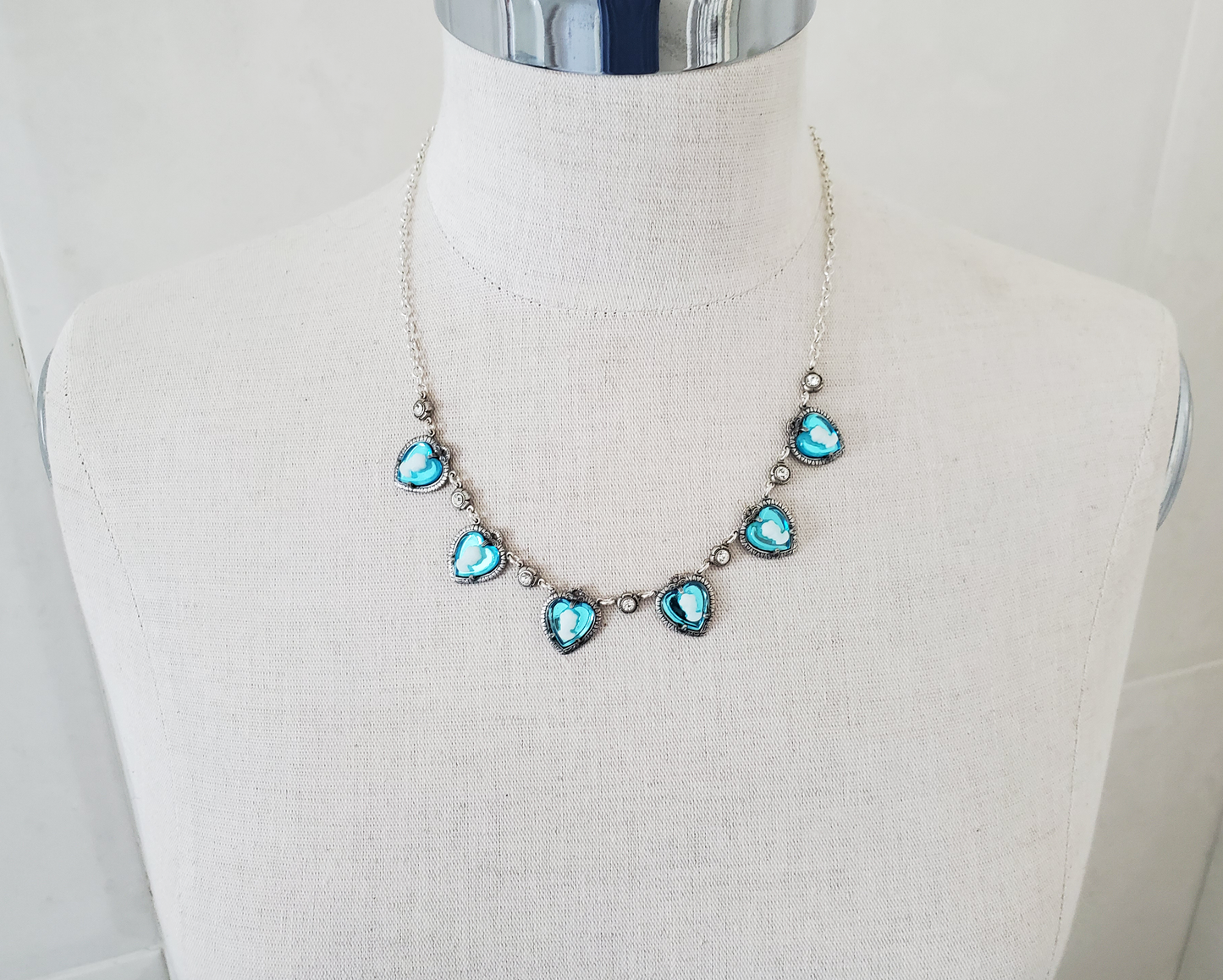 Turquoise Blue Heart Cameo Necklace