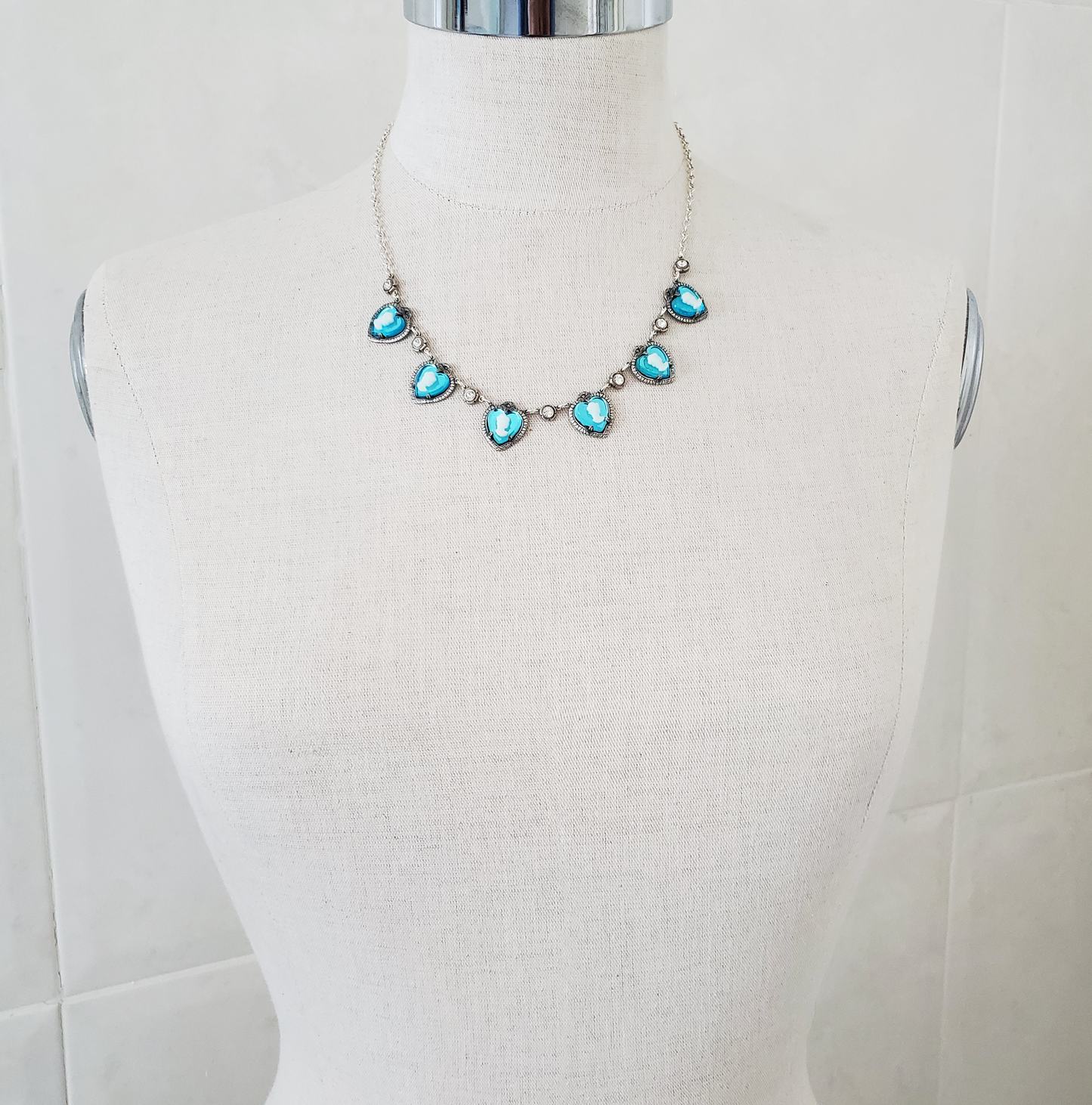 Turquoise Blue Heart Cameo Necklace