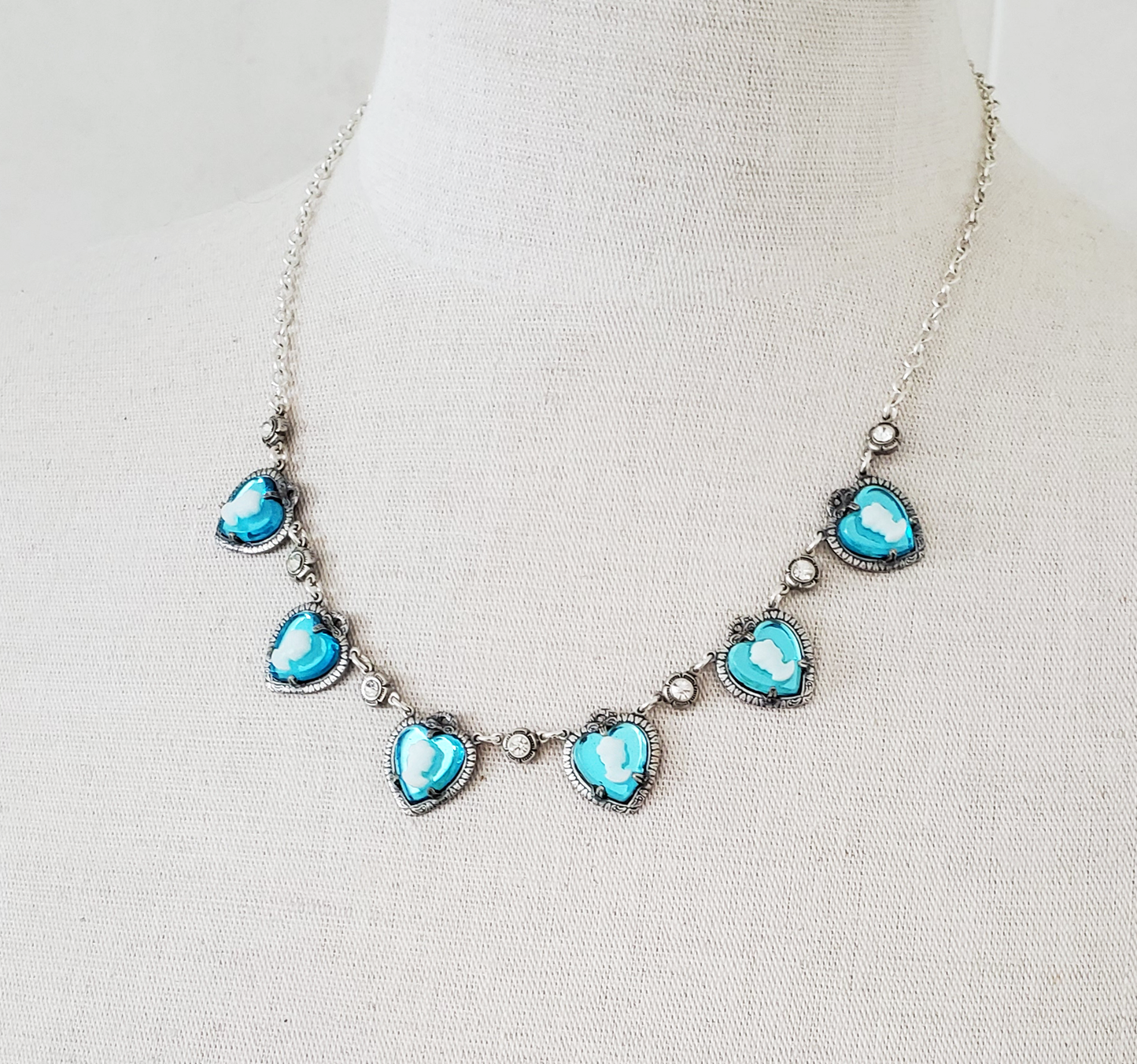 Turquoise Blue Heart Cameo Necklace