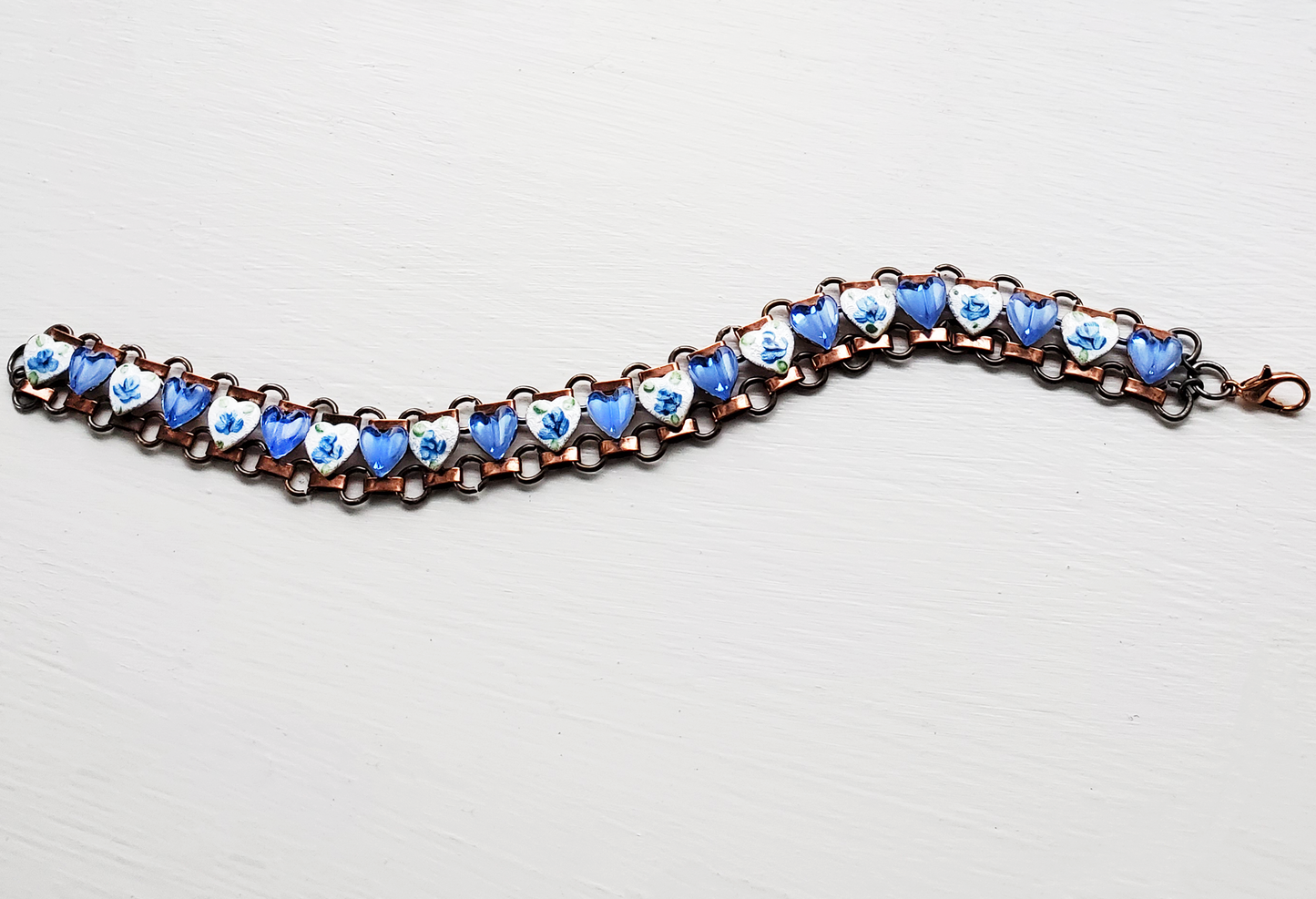 Blue Hearts and Guilloche Bracelet