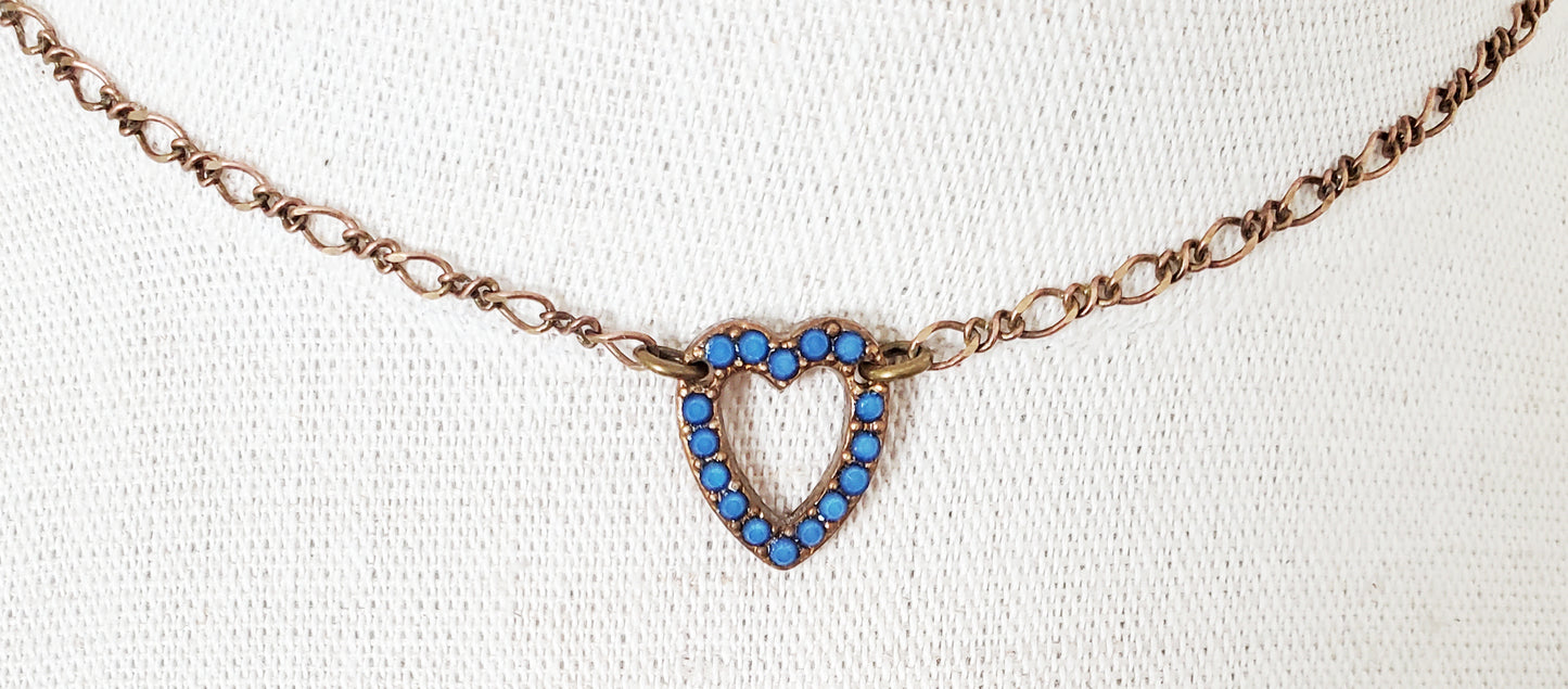 Blue Opal Heart Charm Necklace