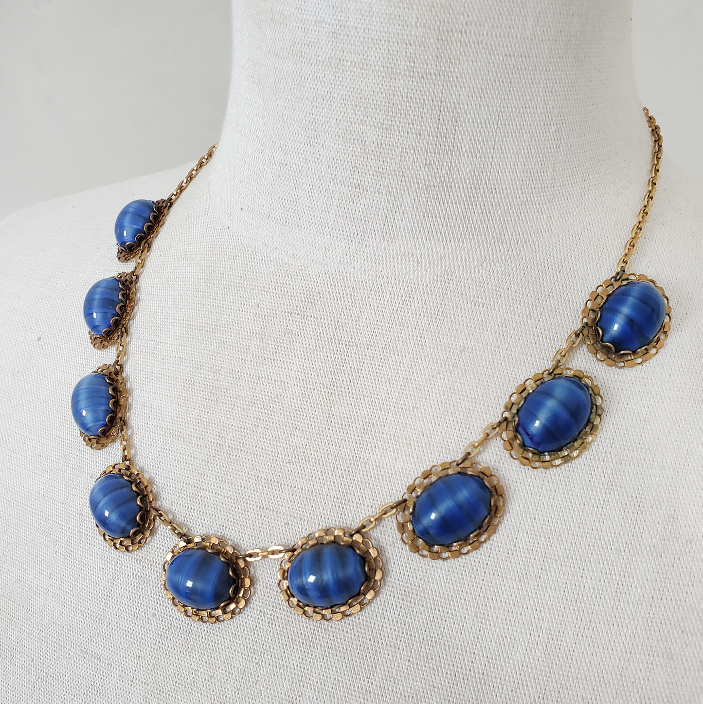 Deep Blue Tiger Eye Czech Glass Necklace