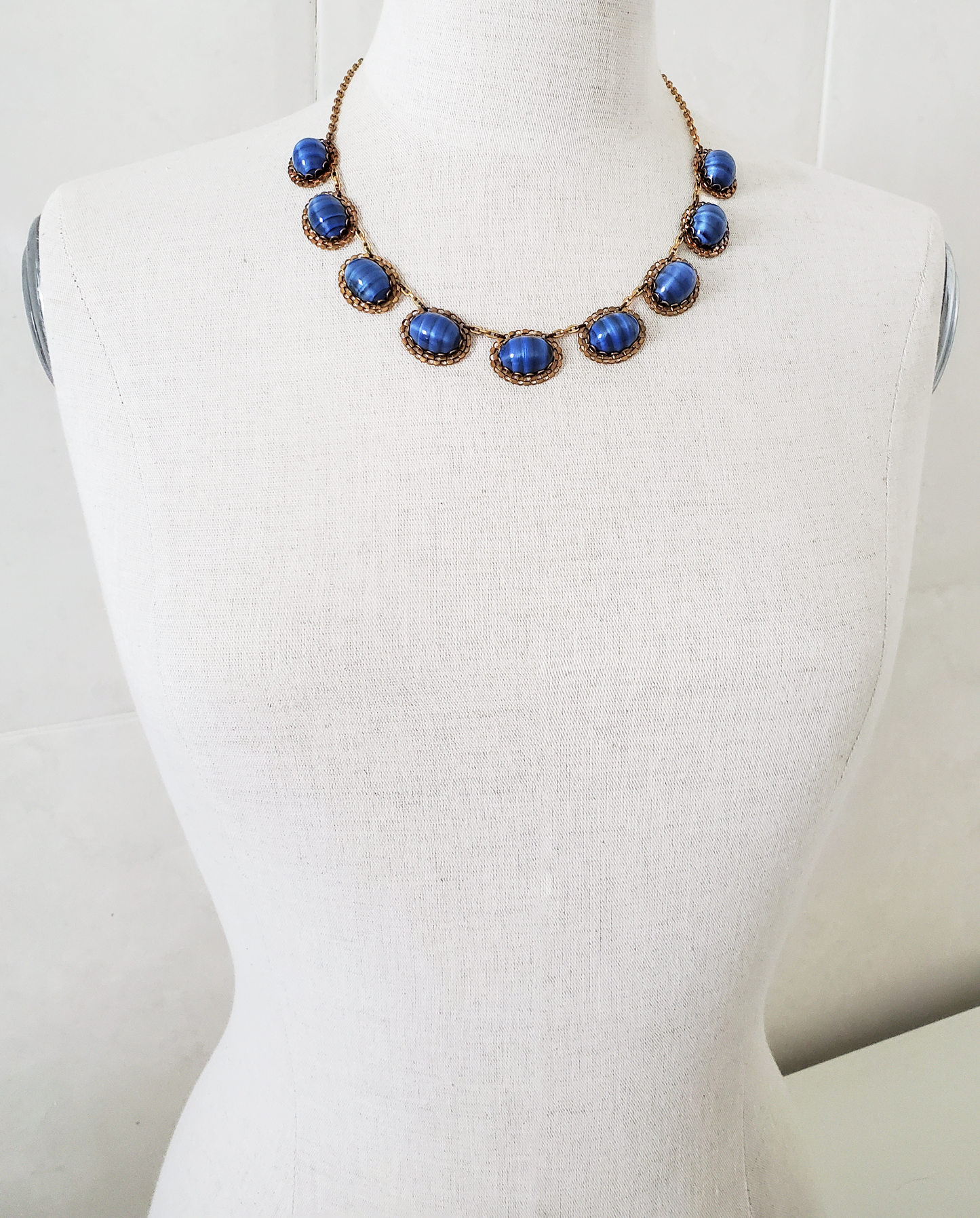 Deep Blue Tiger Eye Czech Glass Necklace