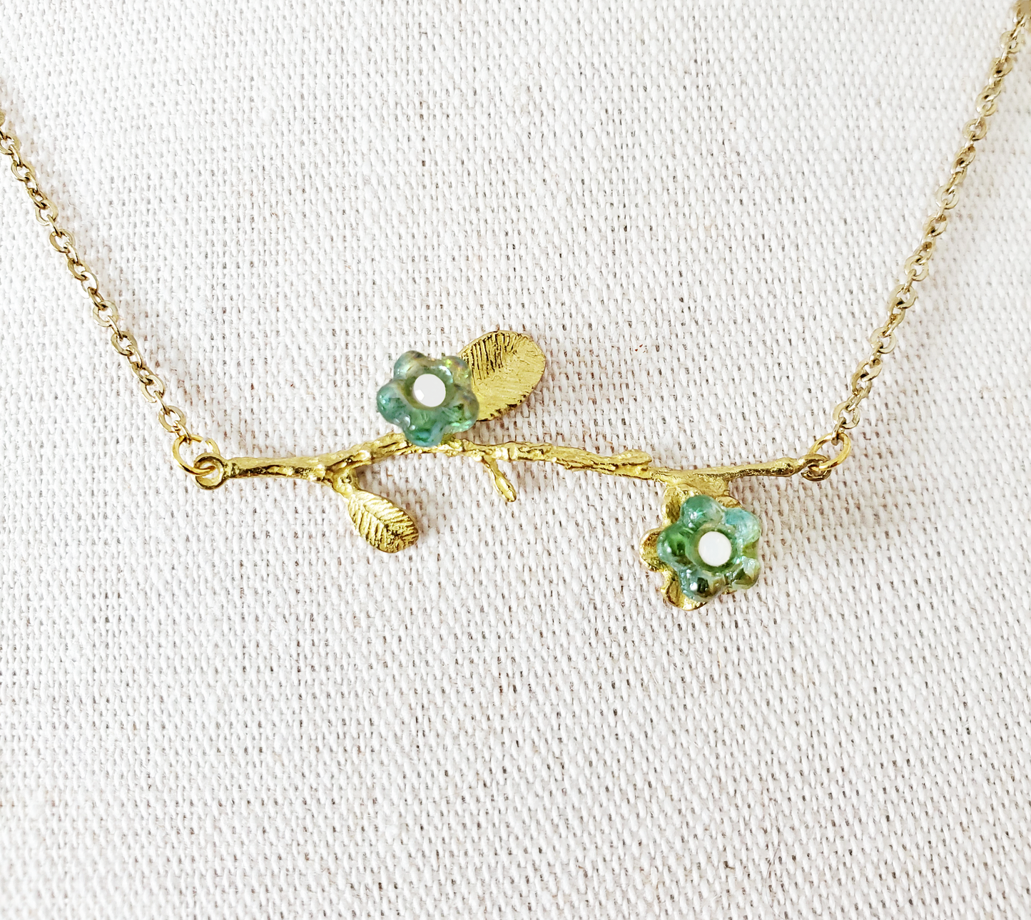 Branch and Green Flower Pendant Necklace