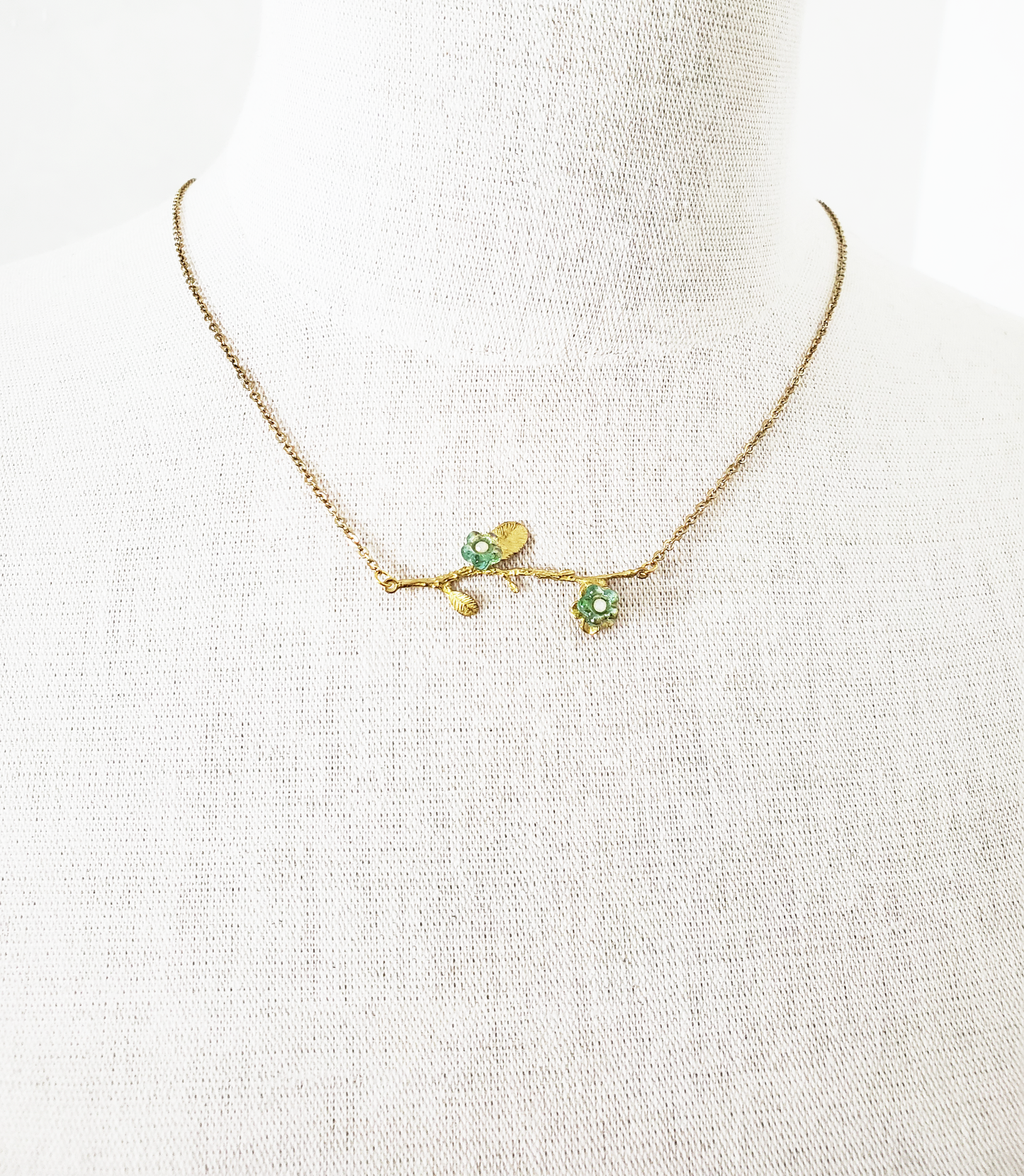 Branch and Green Flower Pendant Necklace