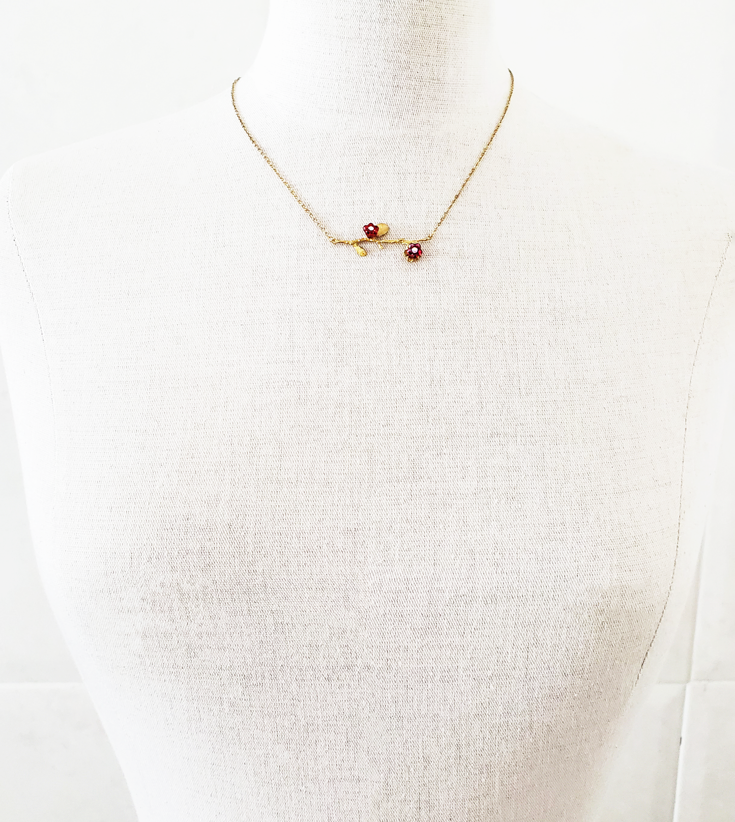 Branch and Red Flower Pendant Necklace