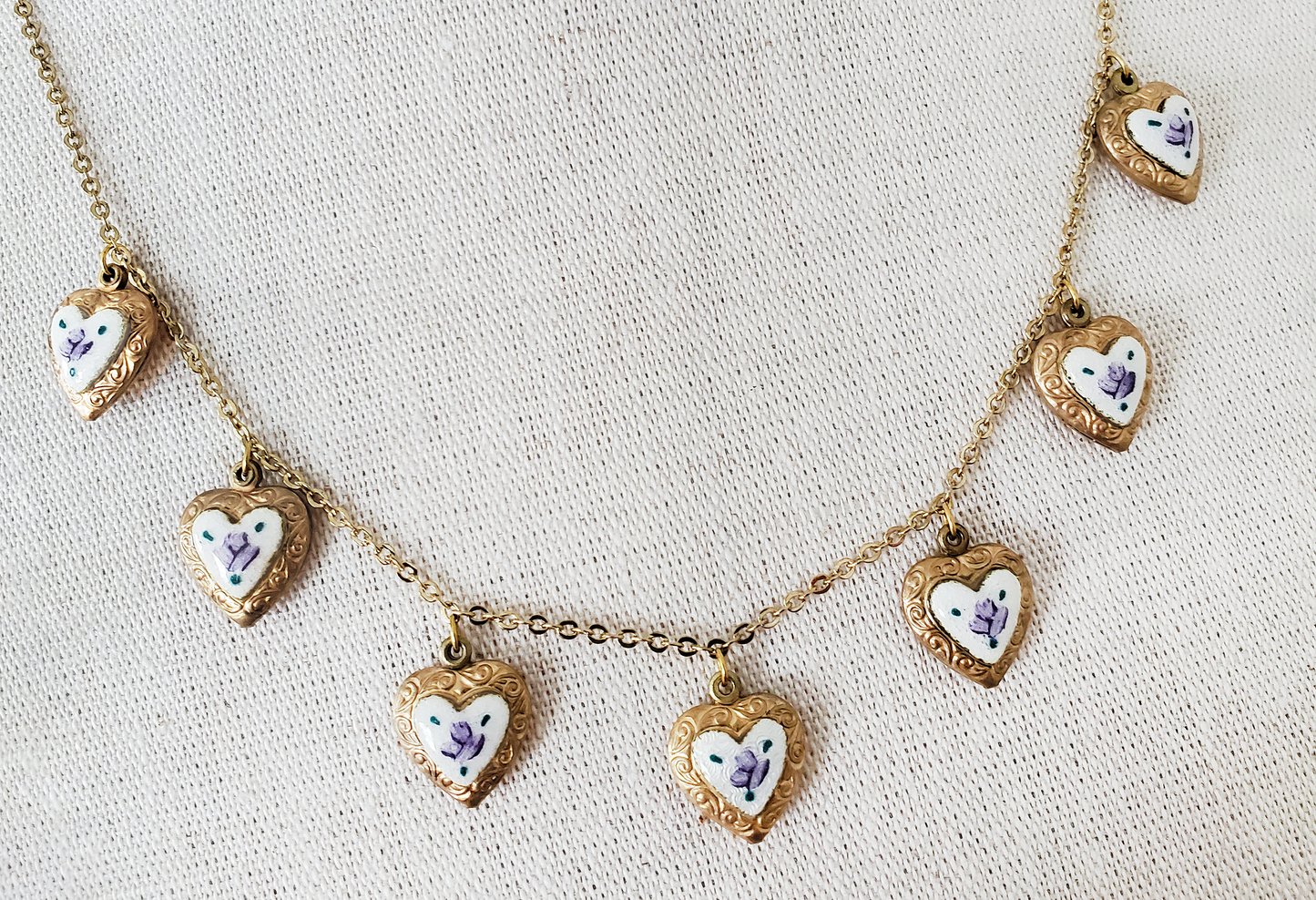 Purple Rose Guilloche Heart Locket Necklace