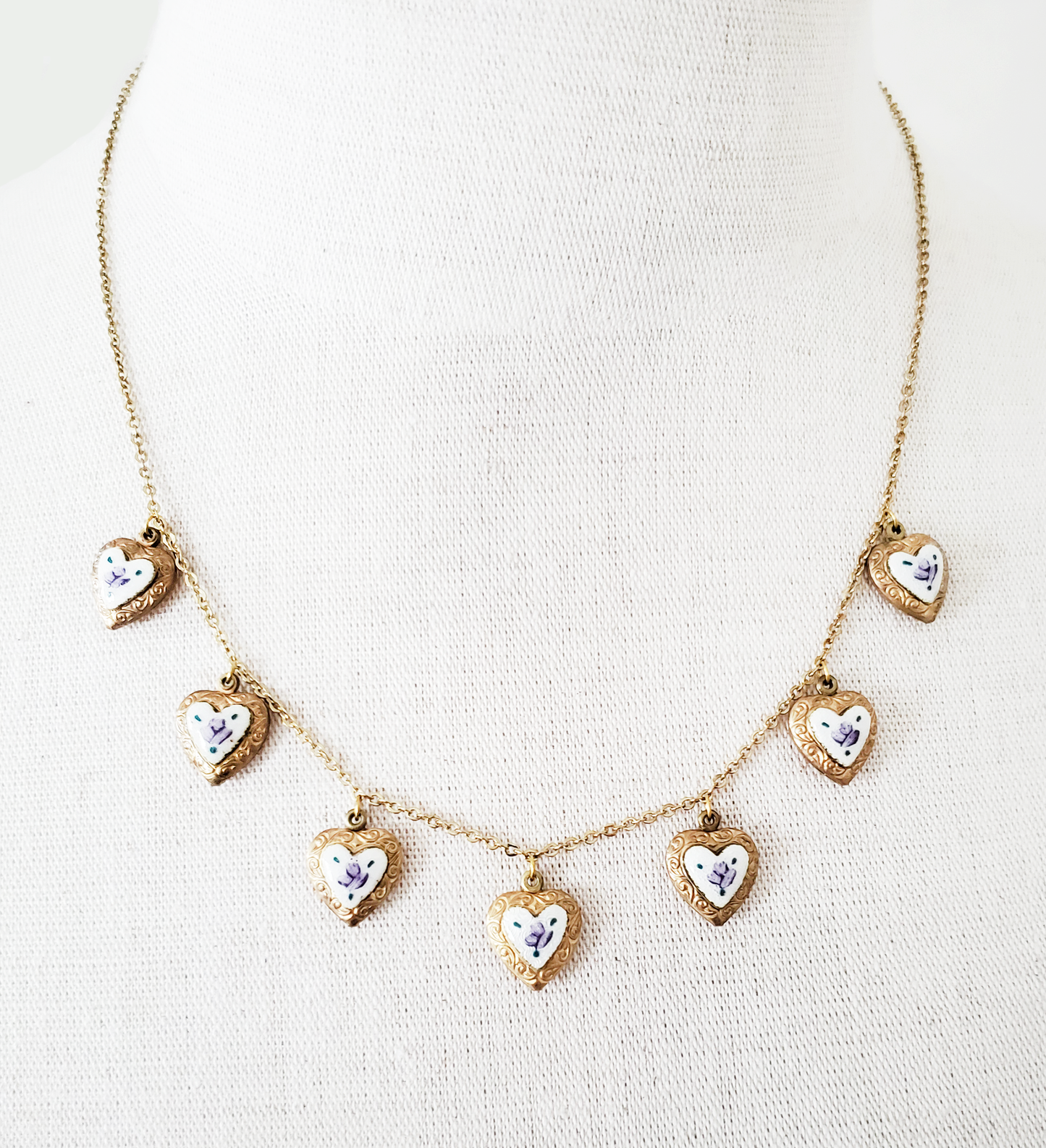 Purple Rose Guilloche Heart Locket Necklace