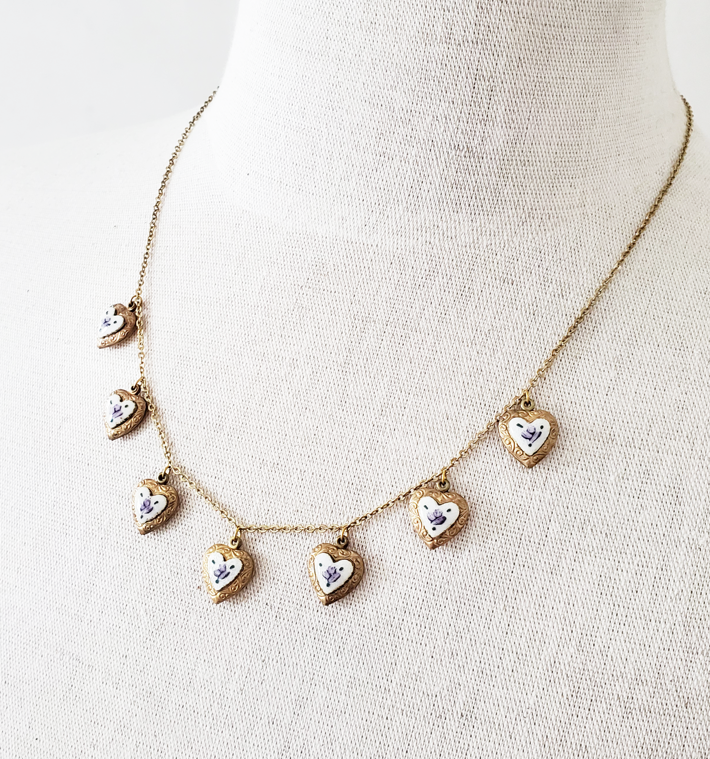 Purple Rose Guilloche Heart Locket Necklace